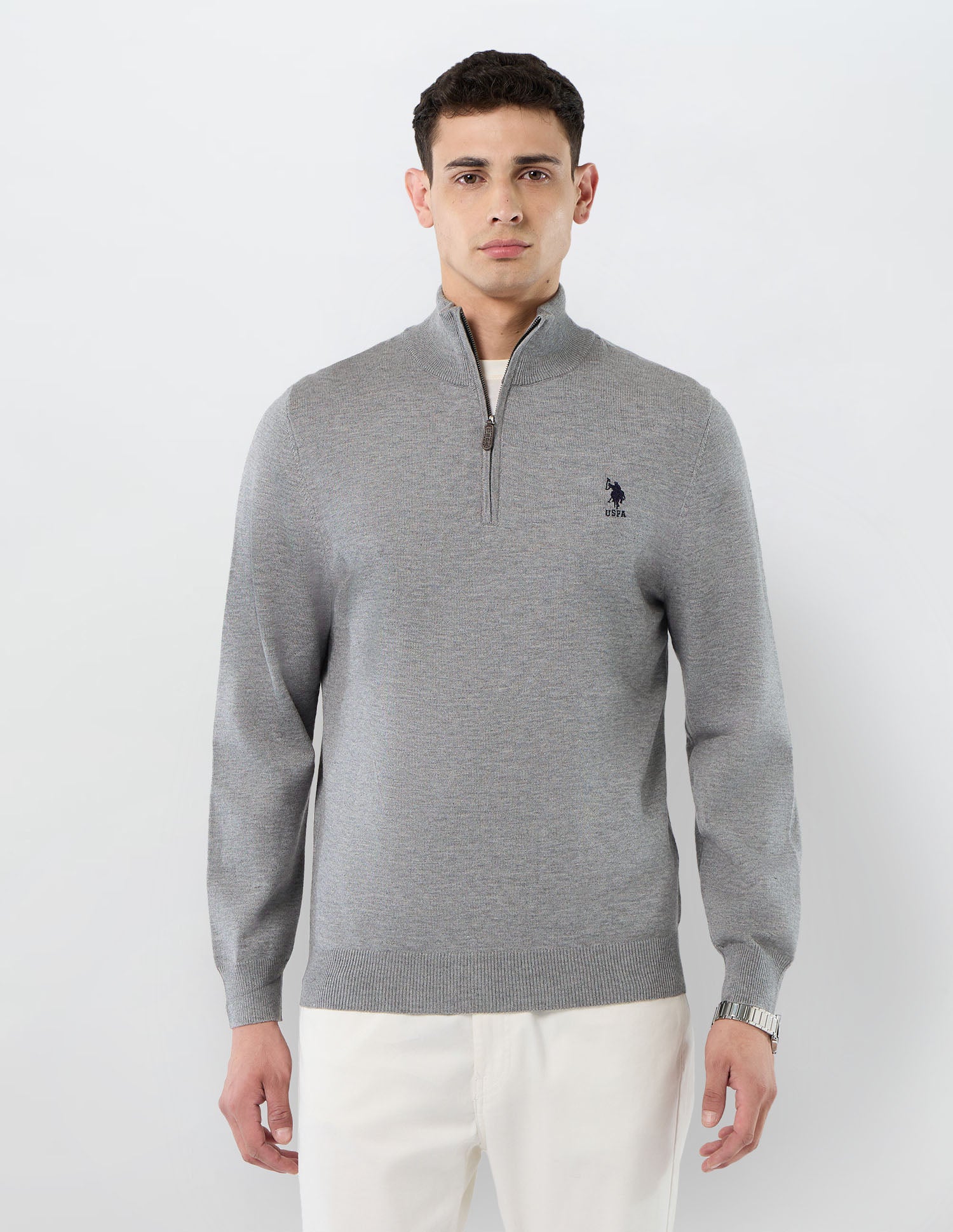 Heathered Regular Fit Sweater Grey - U.S. POLO ASSN. | Large