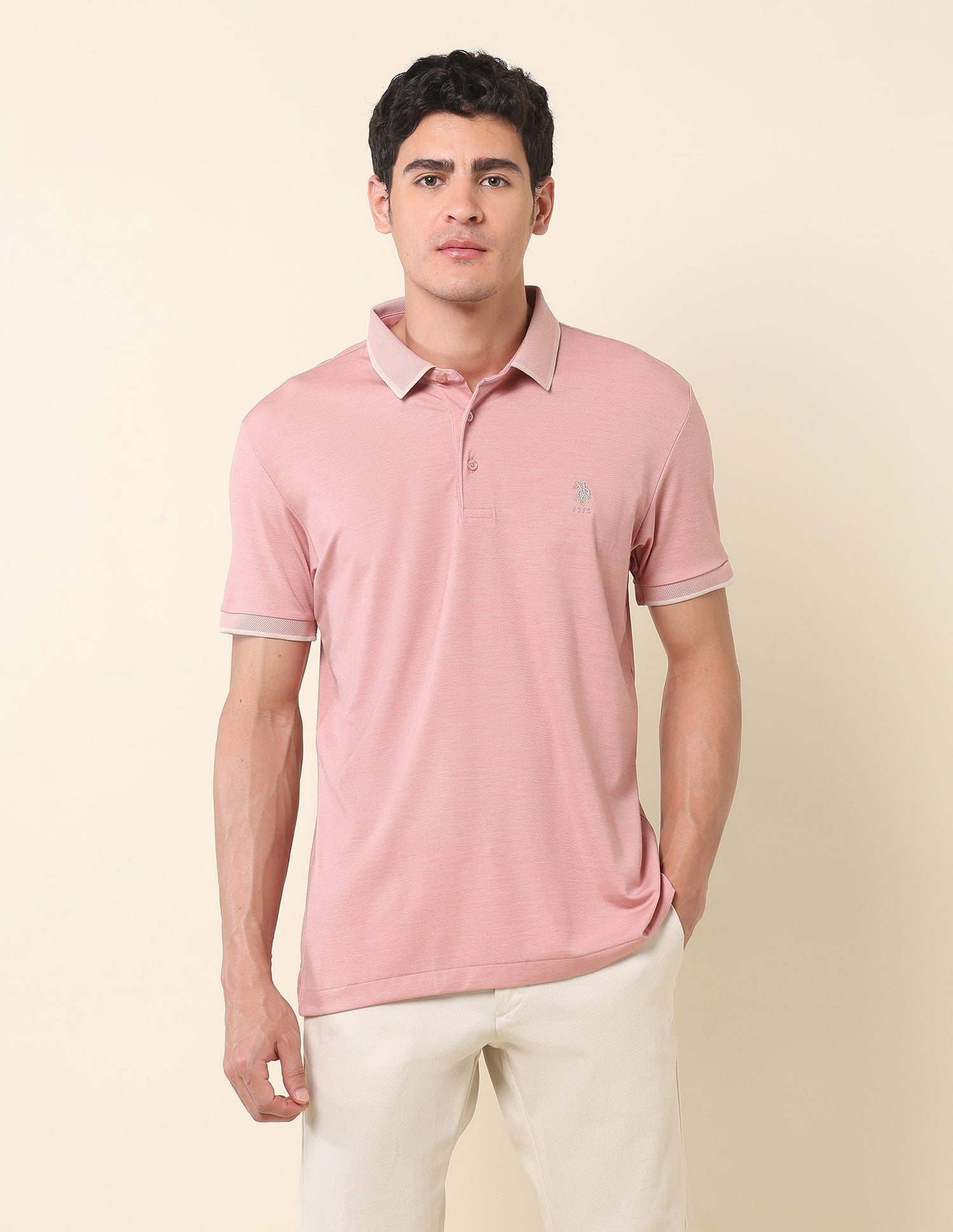Solid Slim Fit Polo Shirt Pink - U.S. Polo Assn. India | Large