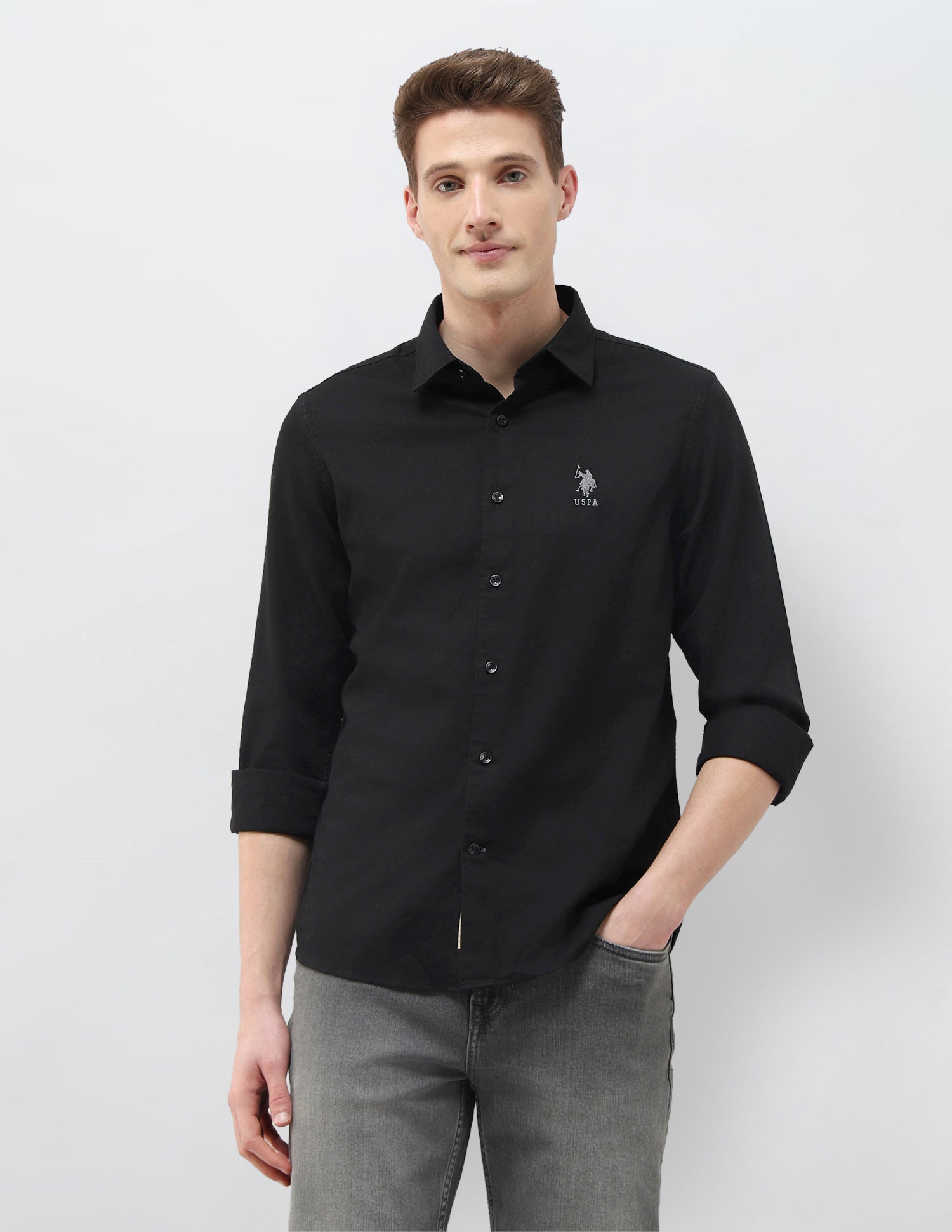 Solid Summer House Regular Fit Shirt Black - U.S. Polo Assn. India | Large