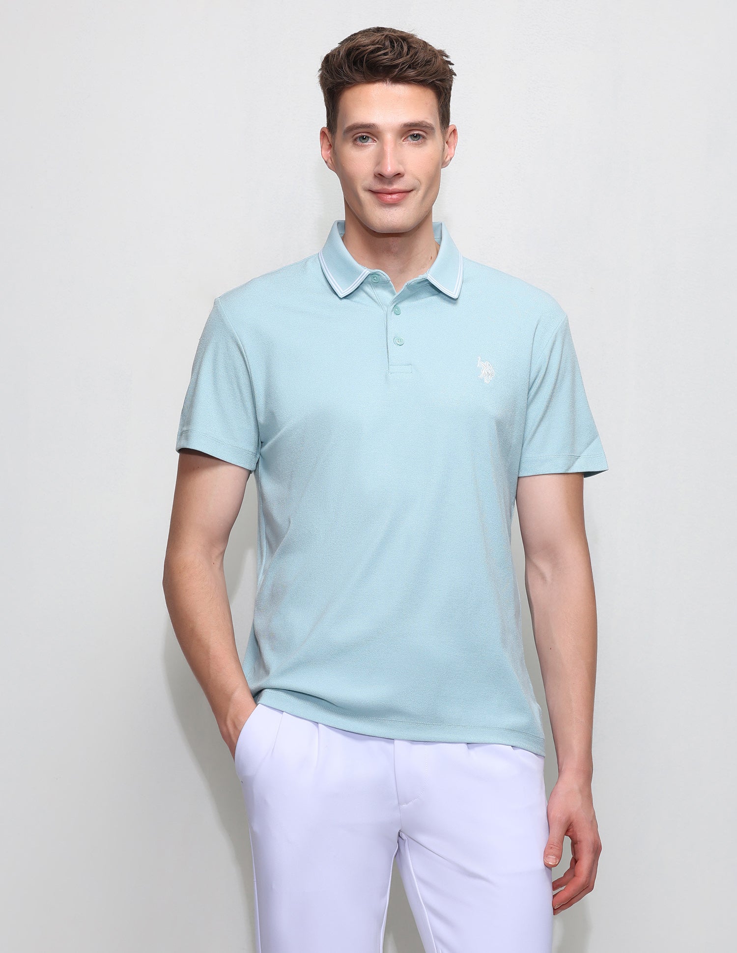 Solid Slim Fit Polo Shirt Light Blue - U.S. Polo Assn. India | Large