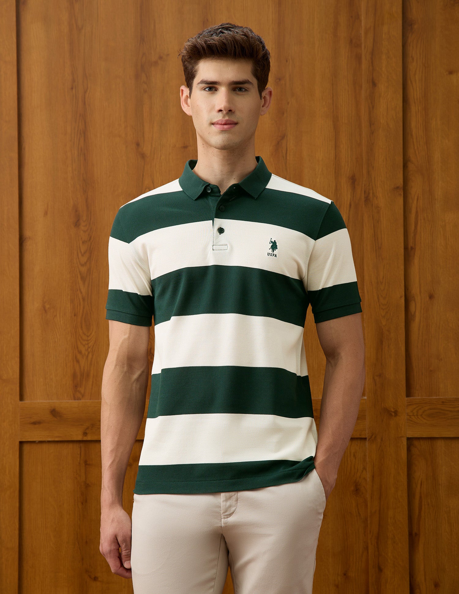 Horizontal Striped Slim Fit Polo Shirt Green - U.S. Polo Assn. India | Large