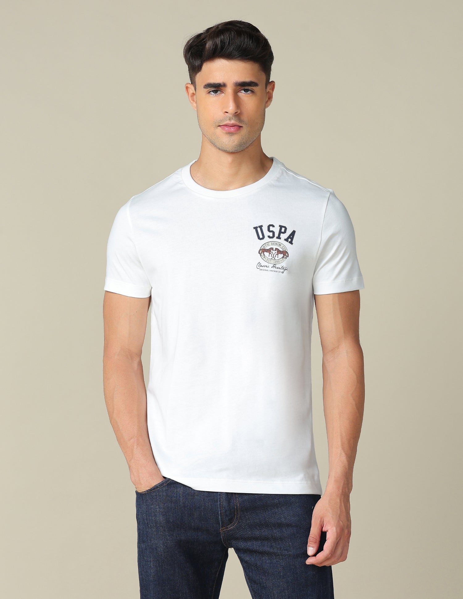 Muscle Fit Brand Printed T- Shirt Ivory - U.S. POLO ASSN. | Large