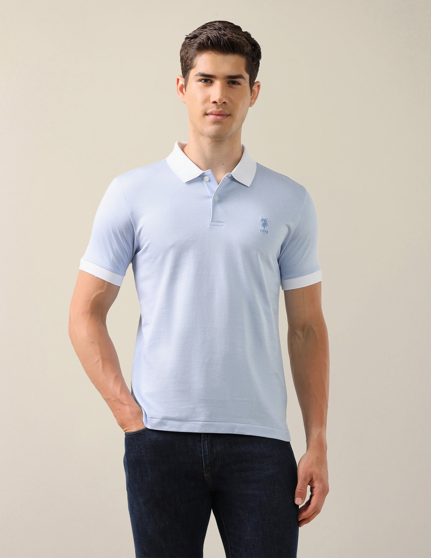 Textured Slim Fit Polo Shirt Blue - U.S. Polo Assn. India | Large