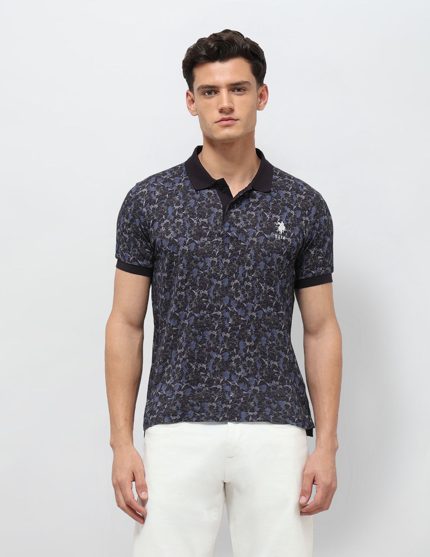 Floral Printed Slim Fit Polo Shirt Navy - U.S. POLO ASSN. | Large