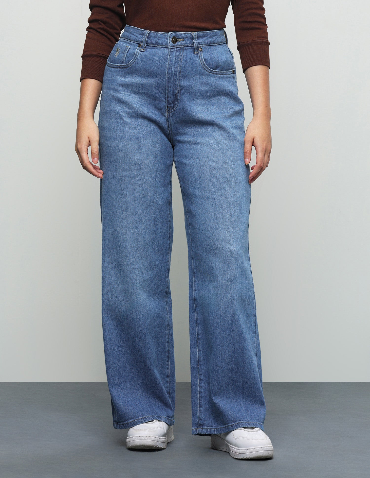 Whiskered Wide Leg Fit Jeans Blue - U.S. Polo Assn. India | Large
