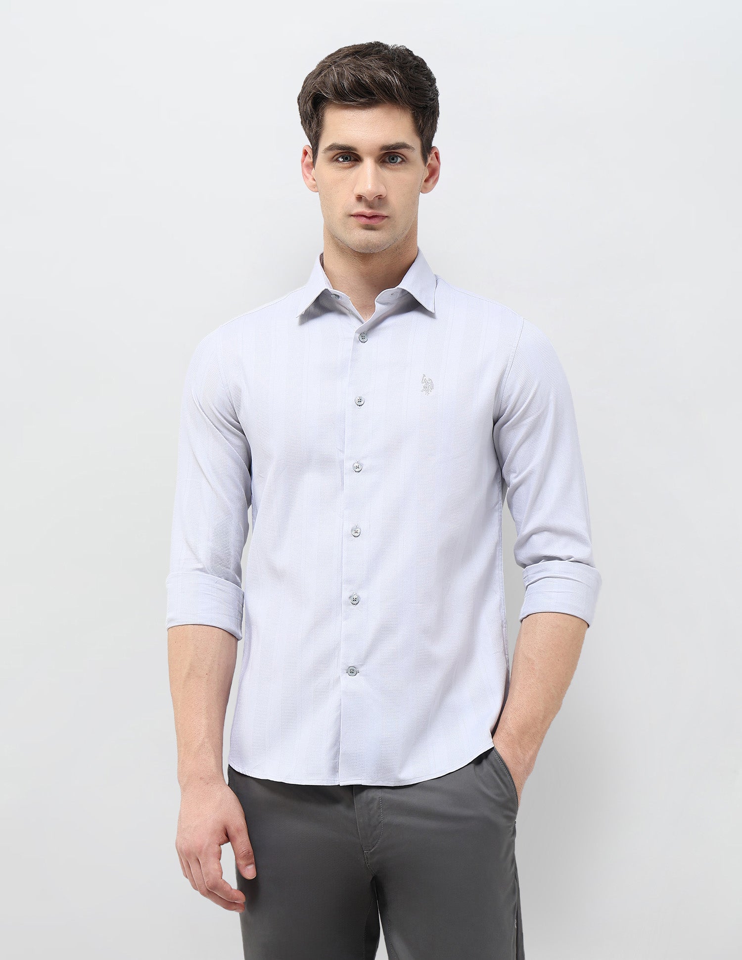 Textured Vertical Striped Regular Fit Shirt Grey - U.S. POLO ASSN. | Large