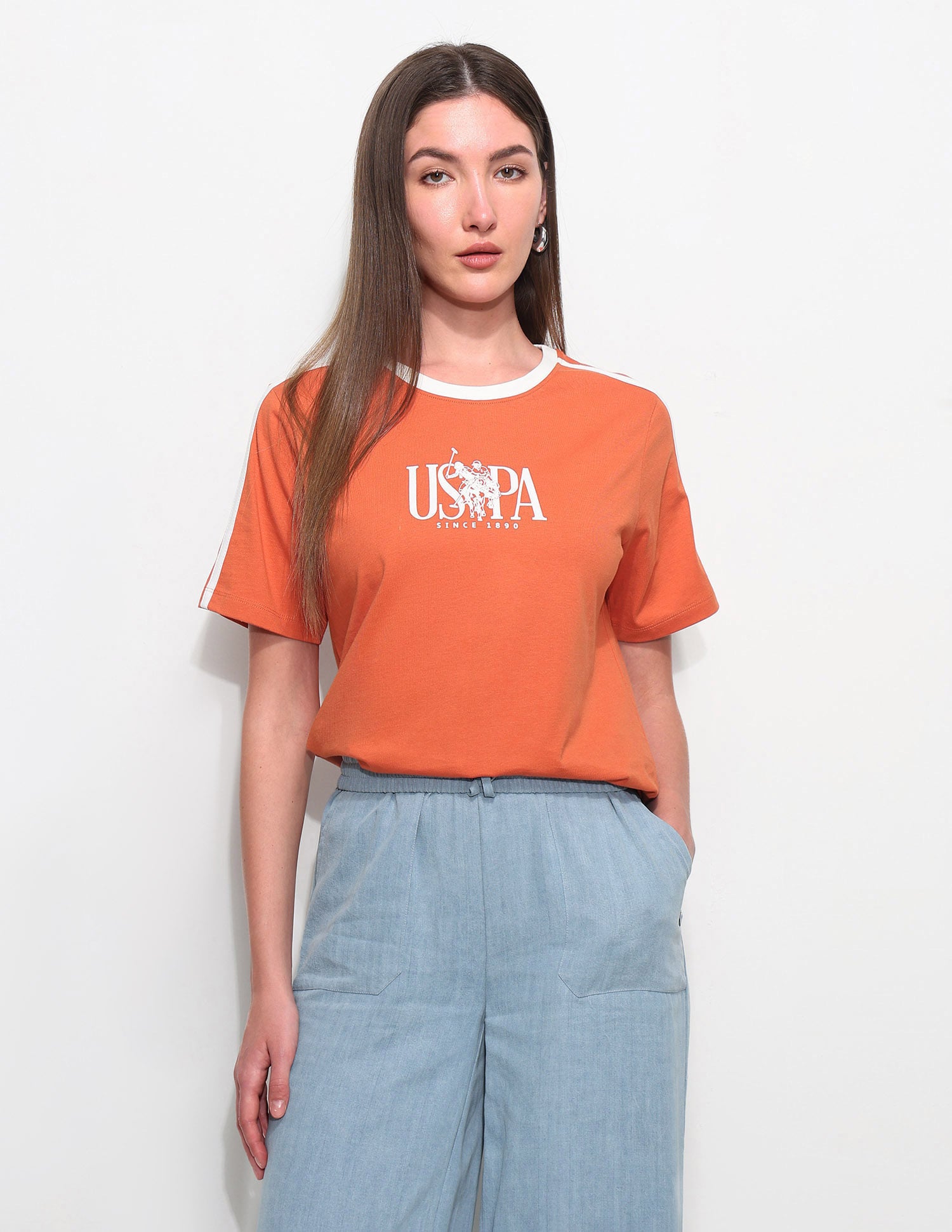 Boxy Fit Brand Printed T-Shirt Dark Orange - U.S. Polo Assn. India | Large