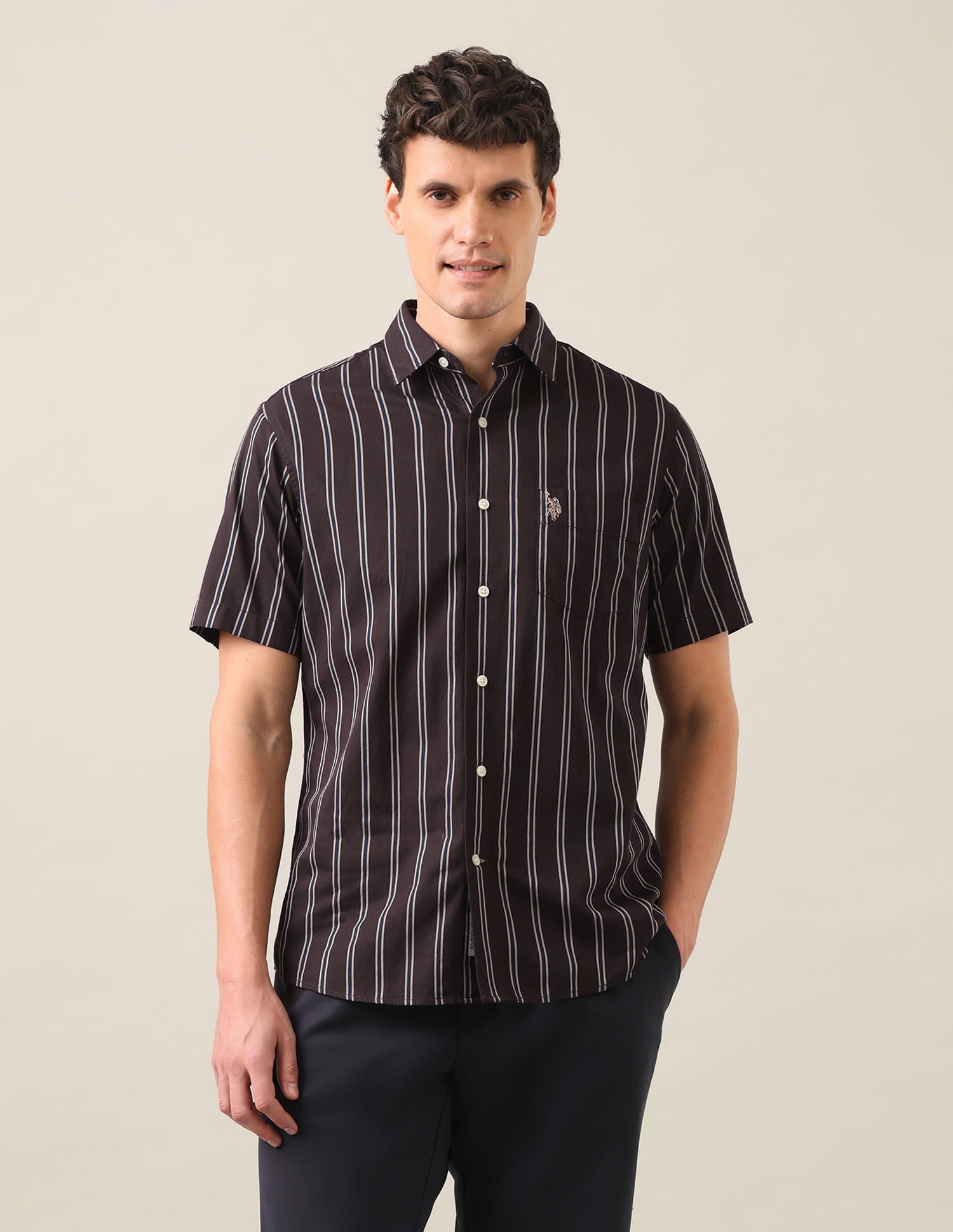 Vertical Striped Dobby Shirt Choco - U.S. Polo Assn. India | Large