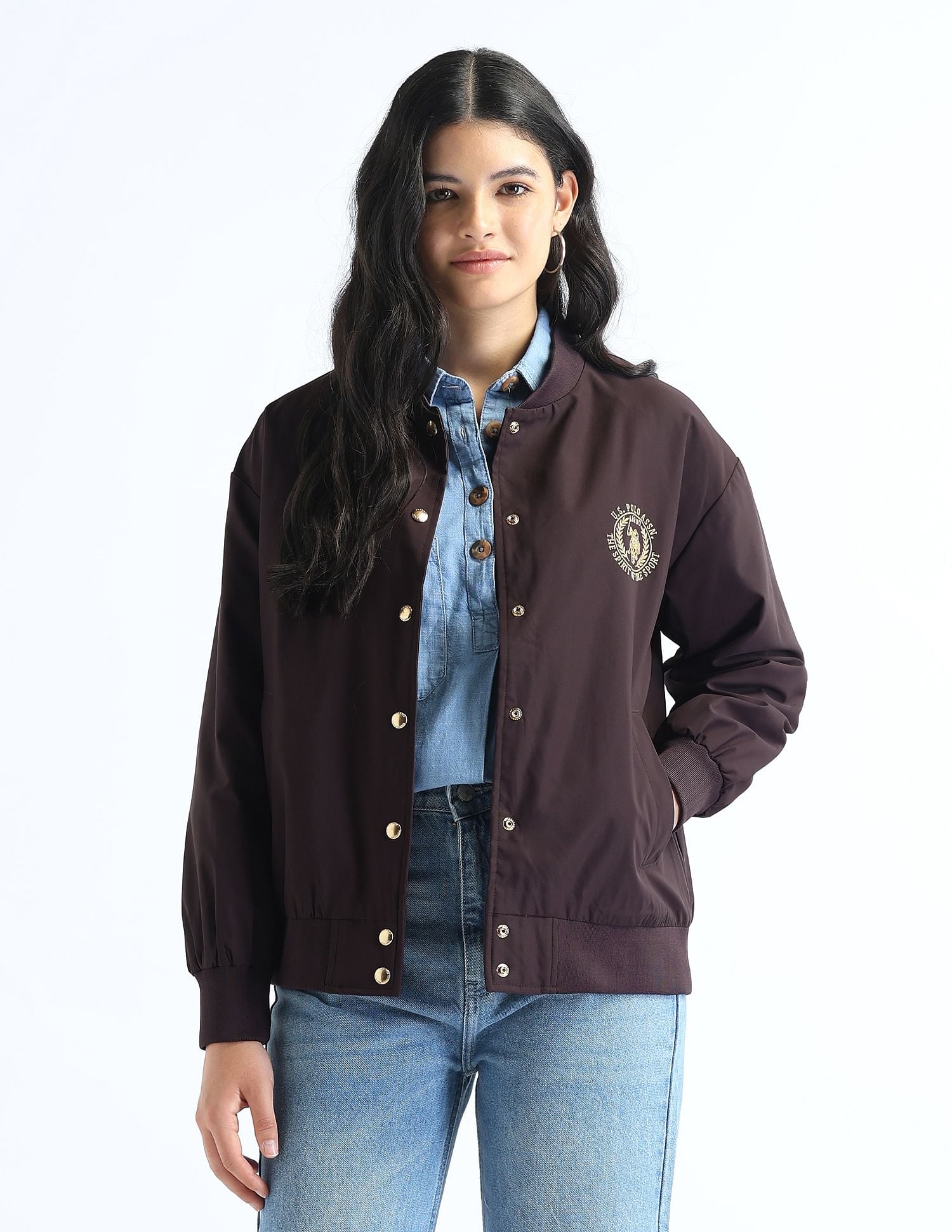 Regular Fit Solid Bomber Jacket Wine - U.S. Polo Assn. India | Large