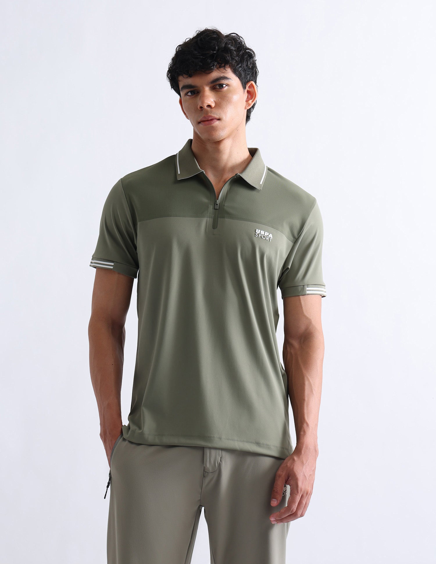 Solid Slim Fit Polo Shirt Light Olive - U.S. Polo Assn. India | Large