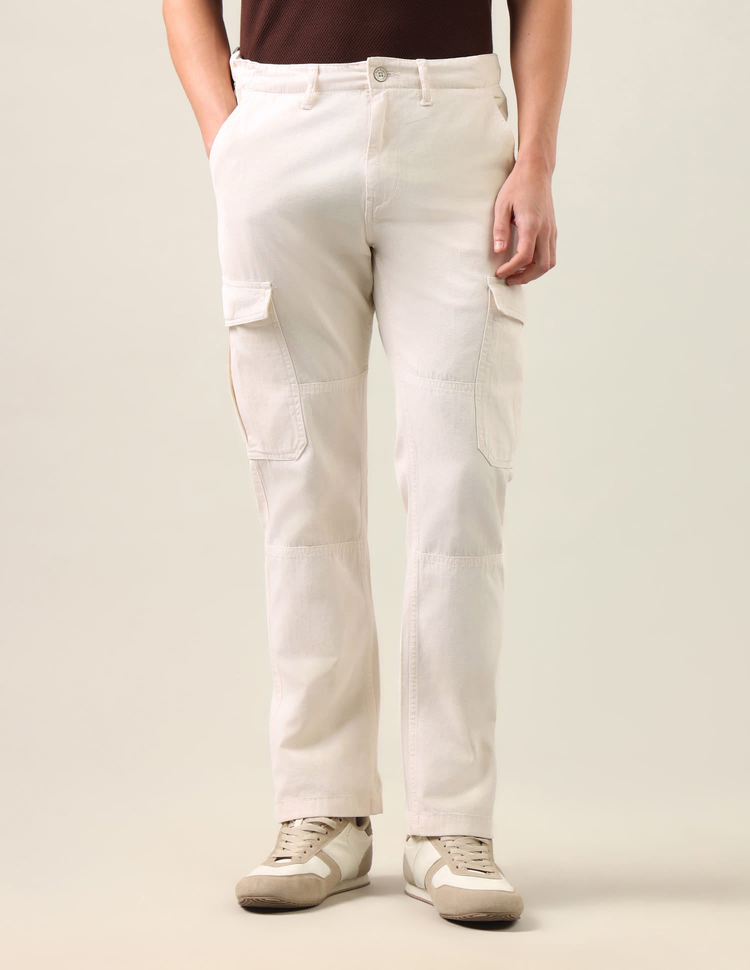 Harold Slim Straight Fit Mid Rise Cargos Beige - U.S. Polo Assn. India | Large