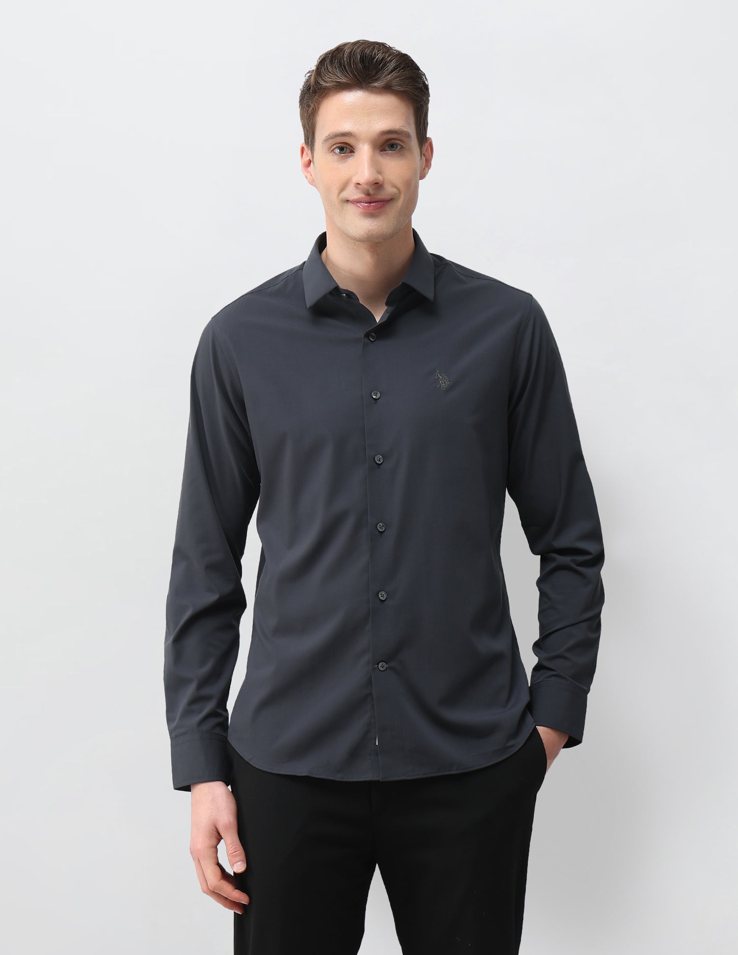 Aeris Solid Regular Fit Shirt Dark Grey - U.S. Polo Assn. India | Large