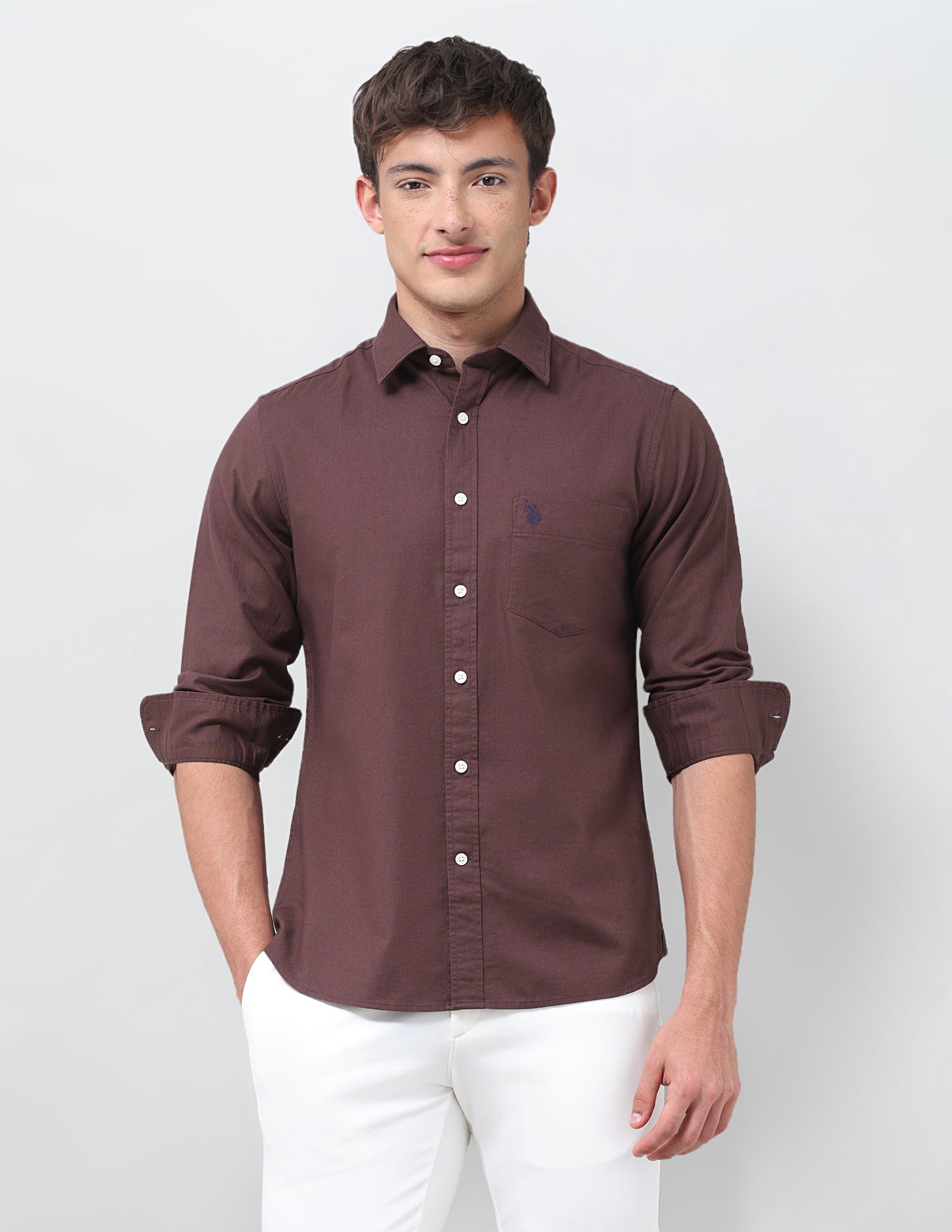 Tailored Fit Oxford Shirt Brown - U.S. Polo Assn. India | Large