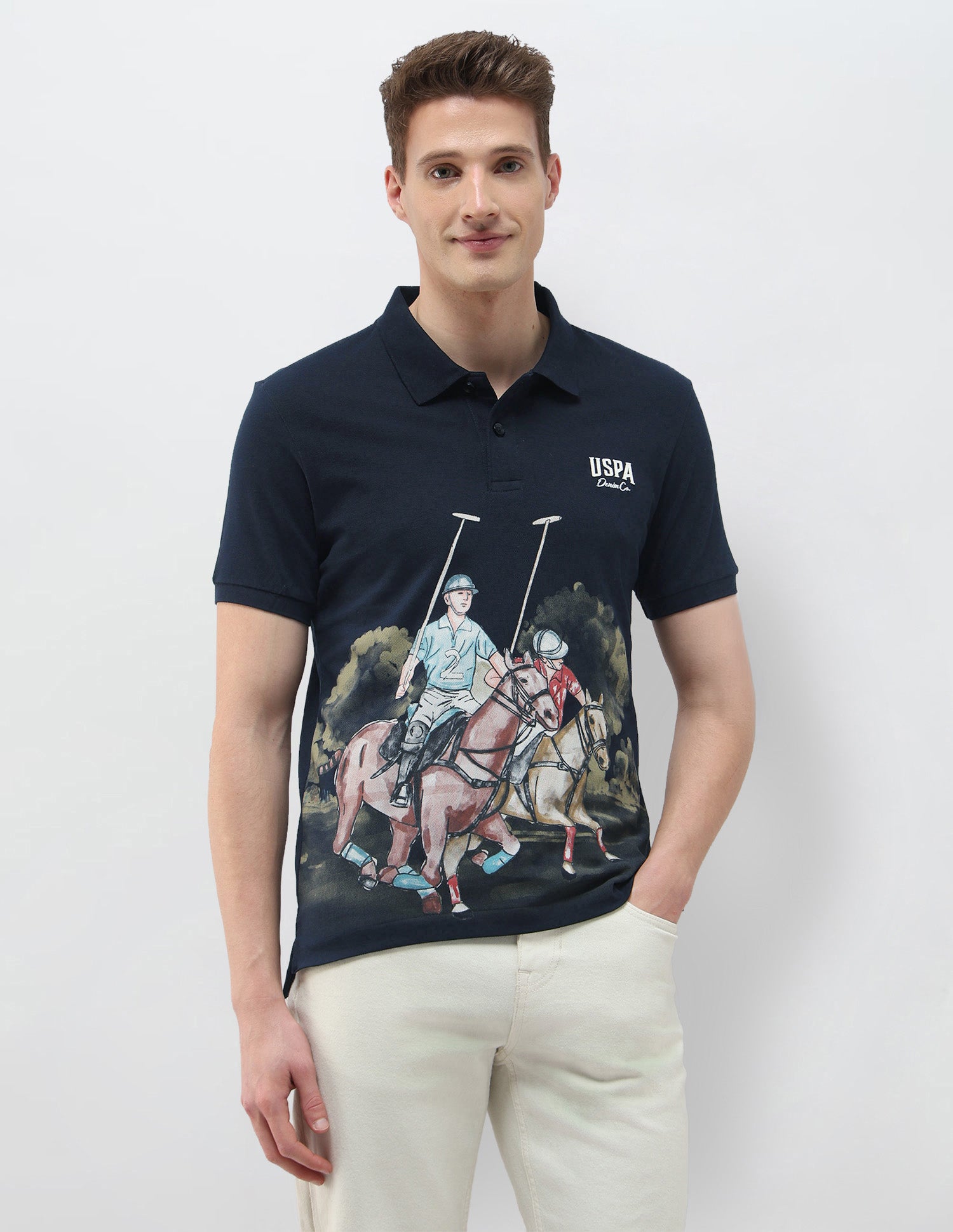 Brand Printed Summer House Polo Shirt Navy - U.S. Polo Assn. India | Large
