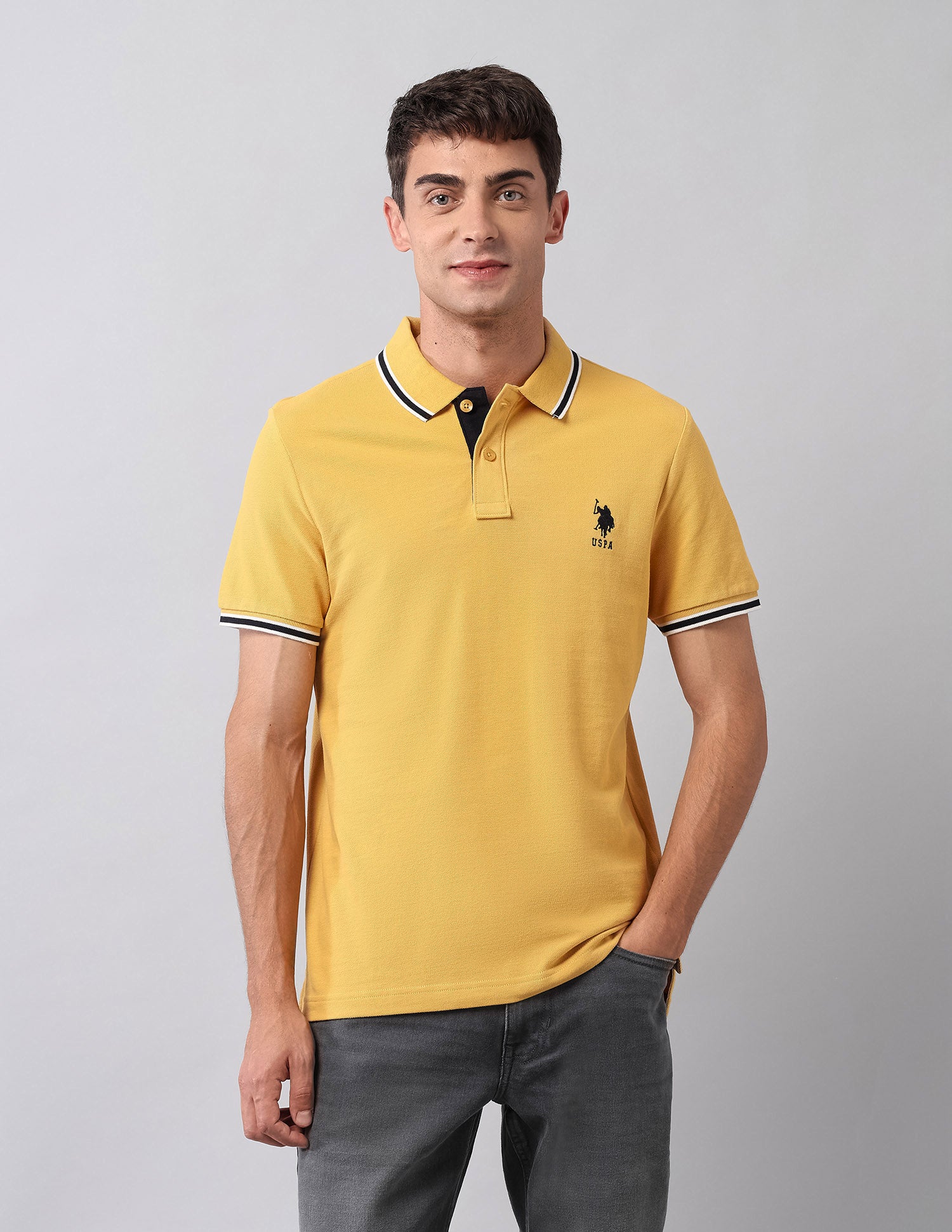 Pure Cotton Muscle Fit Polo Shirt Yellow - U.S. Polo Assn. India | Large