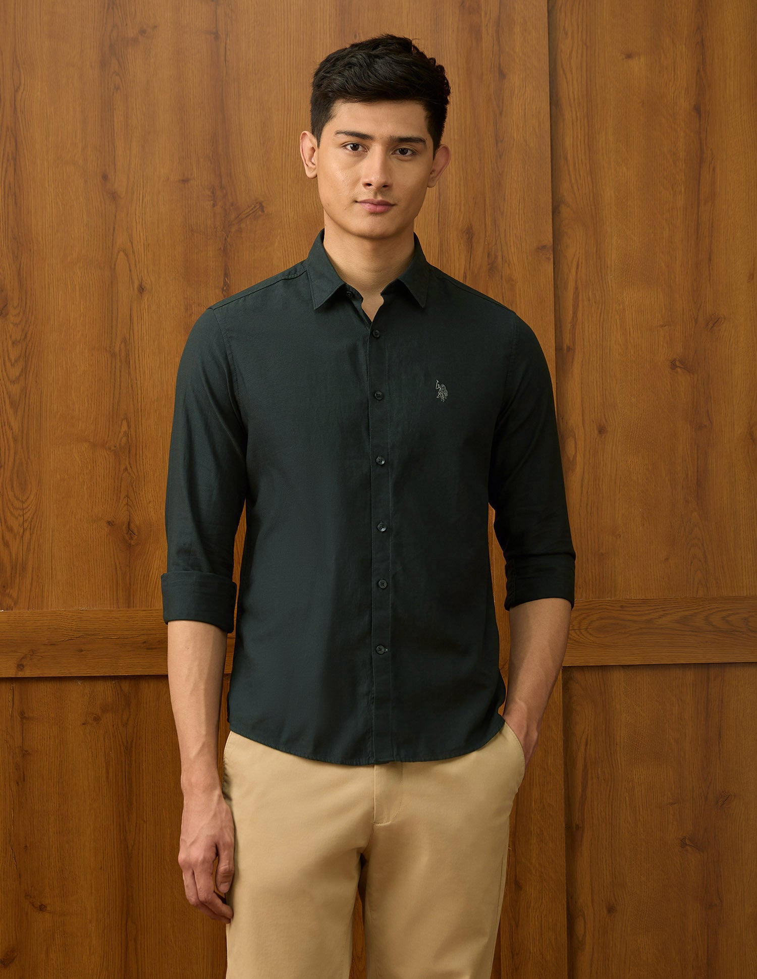 Textured Dobby Varsity Shirt Olive - U.S. POLO ASSN. | Large