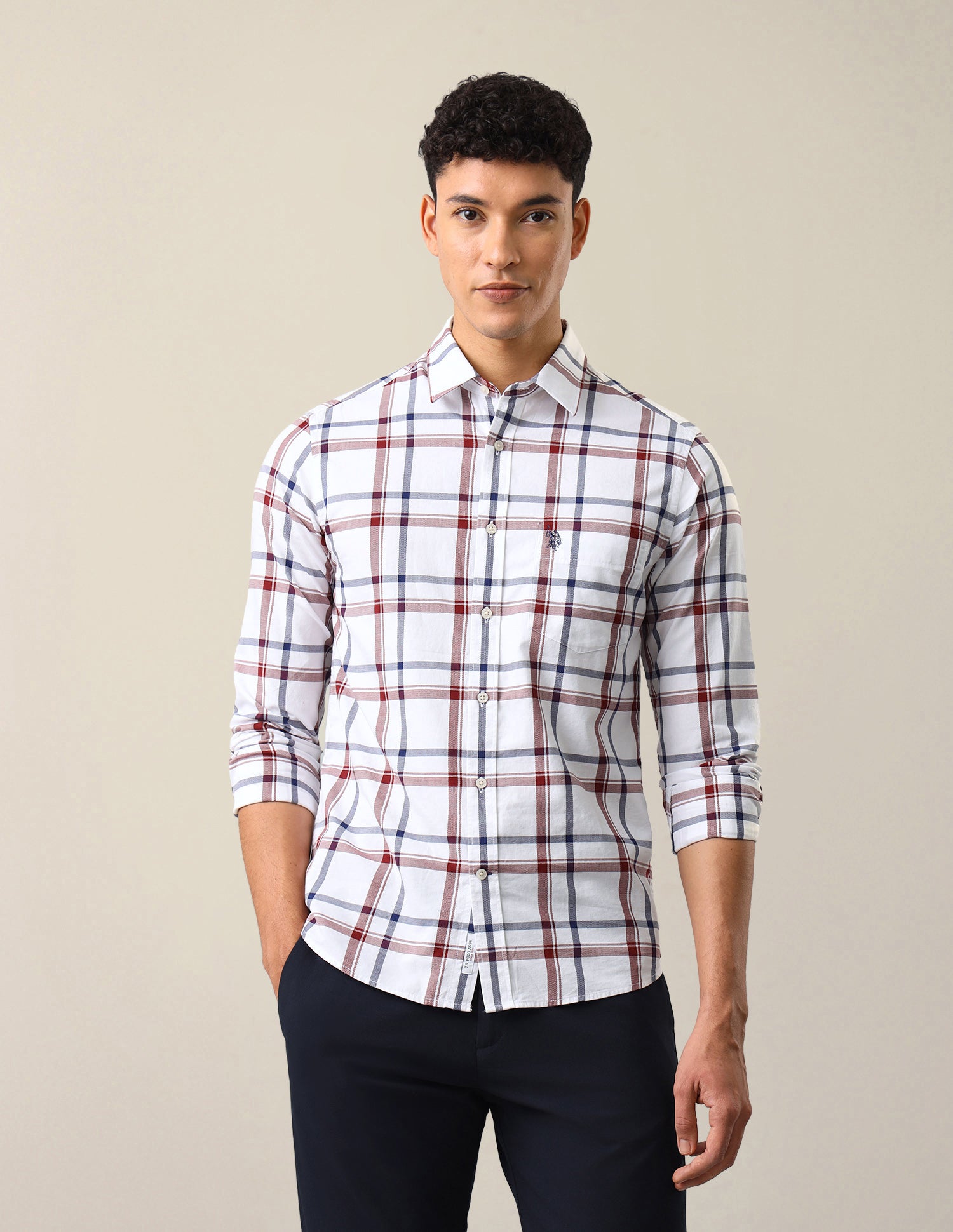 Grid Tattersall Checked Tailored Fit Shirt Red - U.S. Polo Assn. India | Large