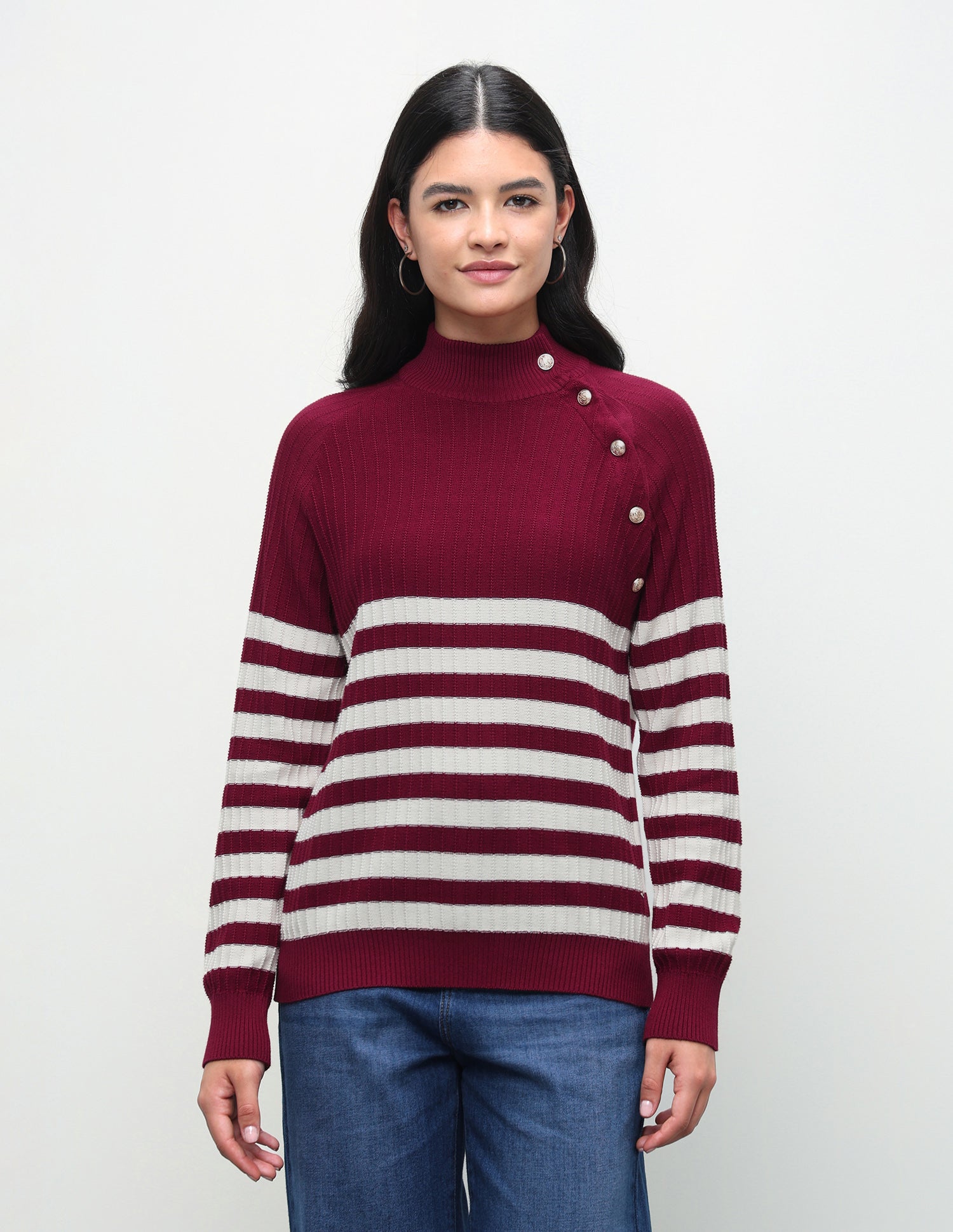 Horizontal Striped Regular Fit Sweater Maroon - U.S. Polo Assn. India | Large