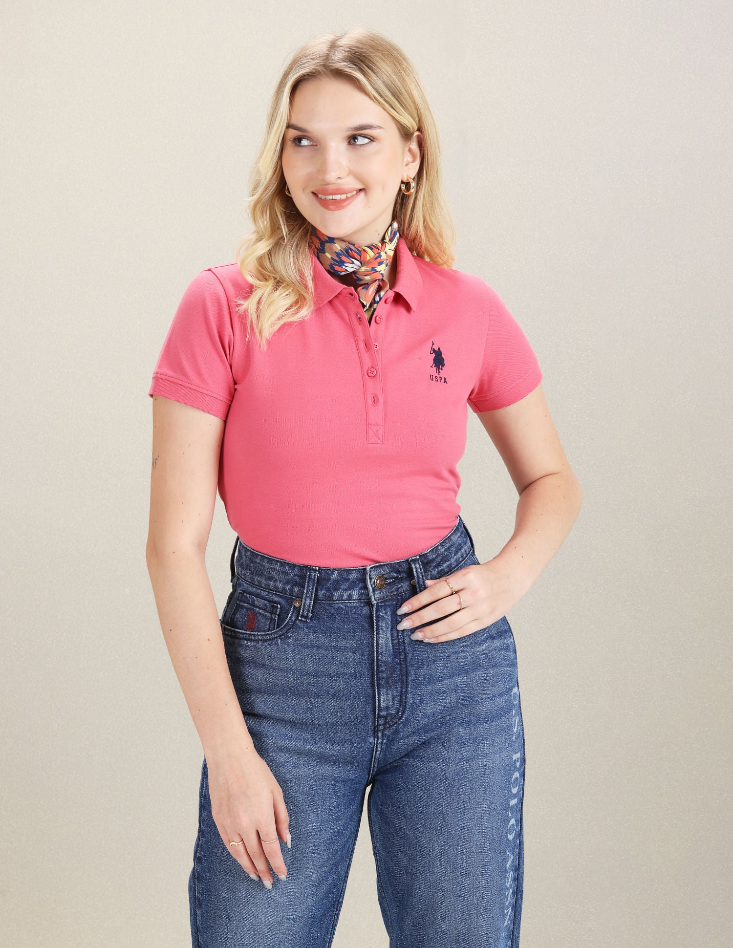 Cotton Stretch Pique Polo Shirt Pink - U.S. POLO ASSN. | Large