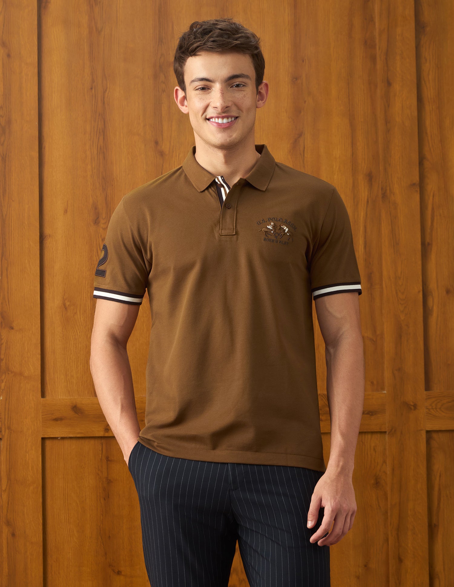 Solid Slim Fit Polo Shirt Brown - U.S. Polo Assn. India | Large