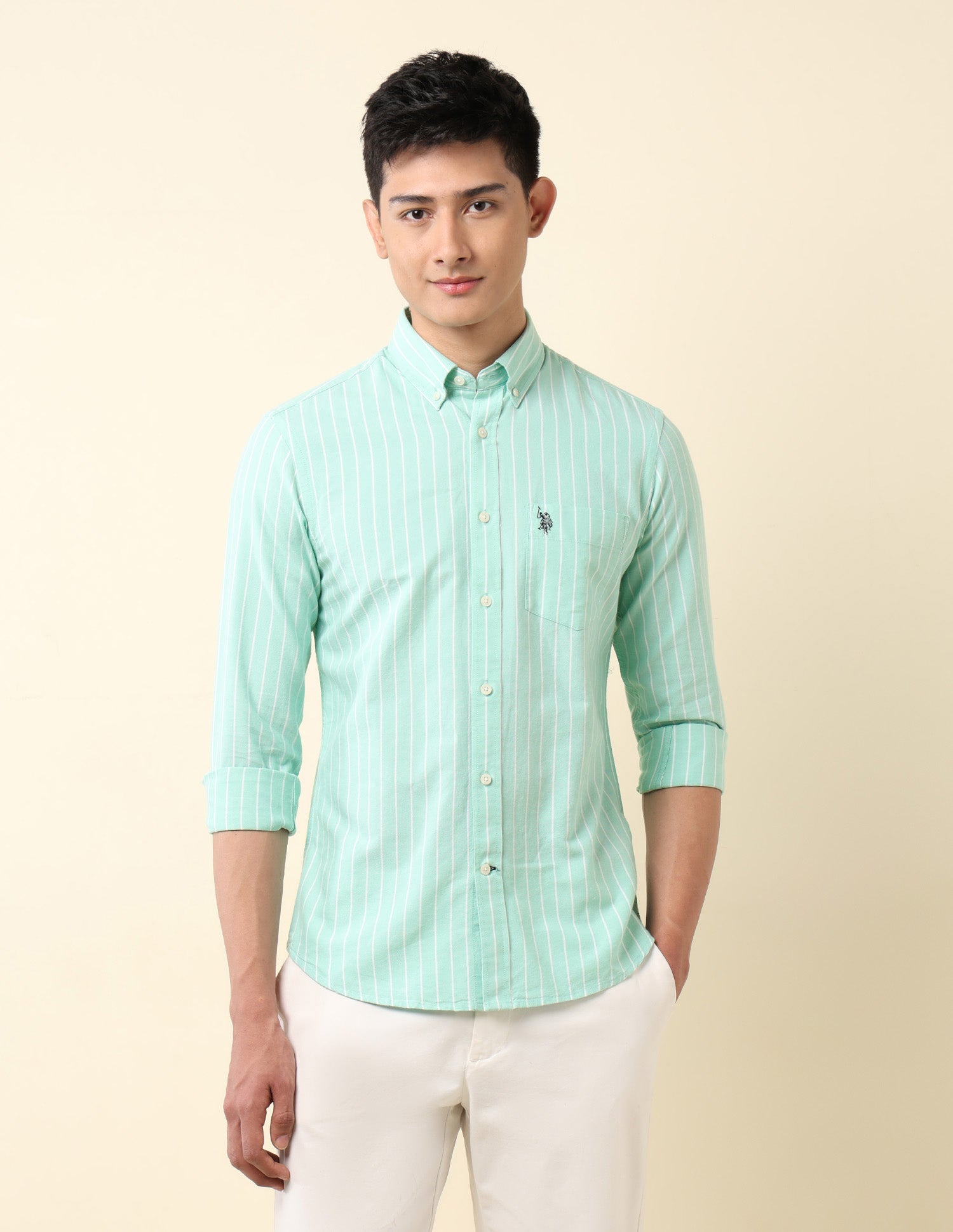 Vertical Striped Oxford Button-Down Shirt Mint - U.S. Polo Assn. India | Large