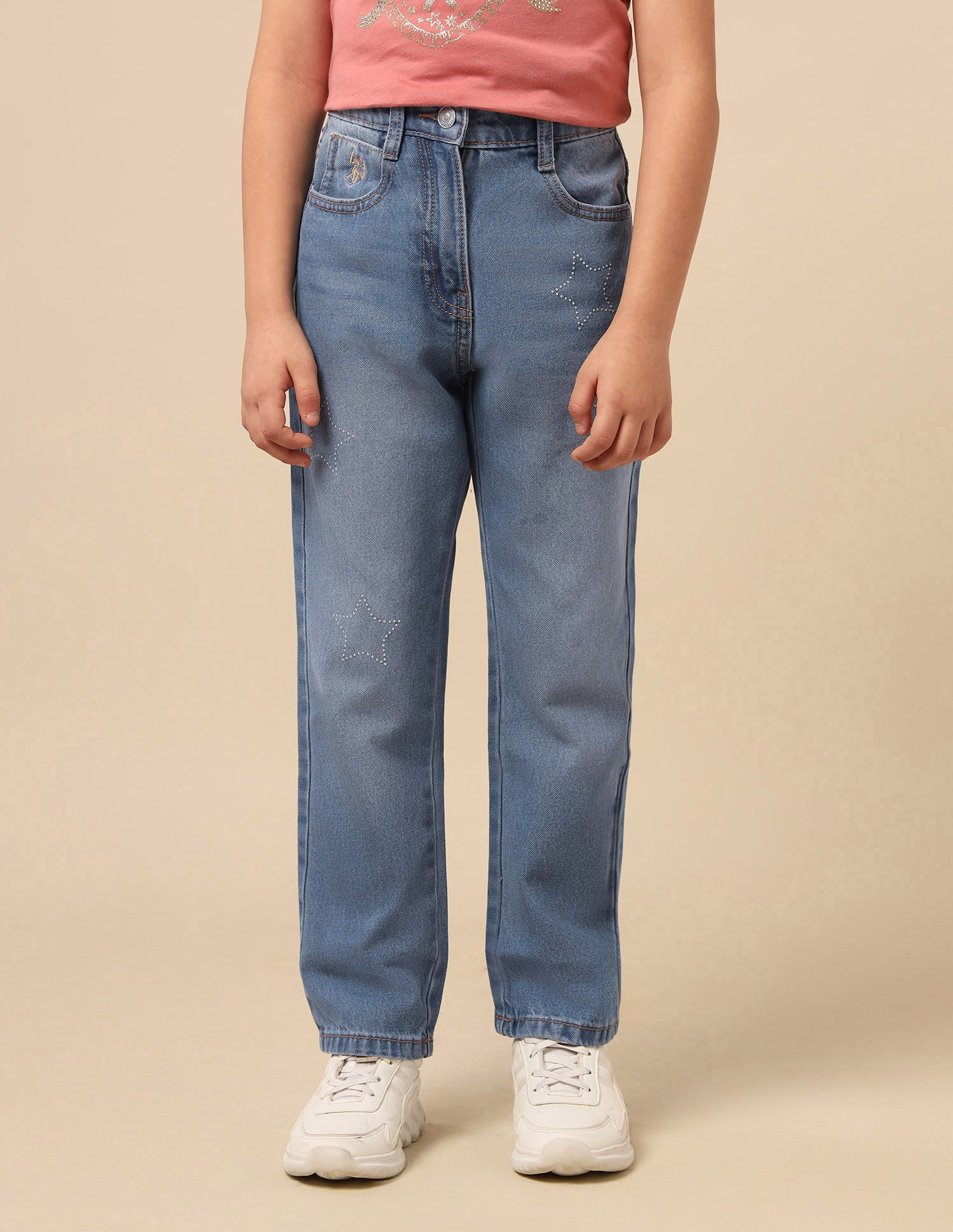 Girls Regular Fit Whiskered Jeans Dark Blue - U.S. POLO ASSN. | Large