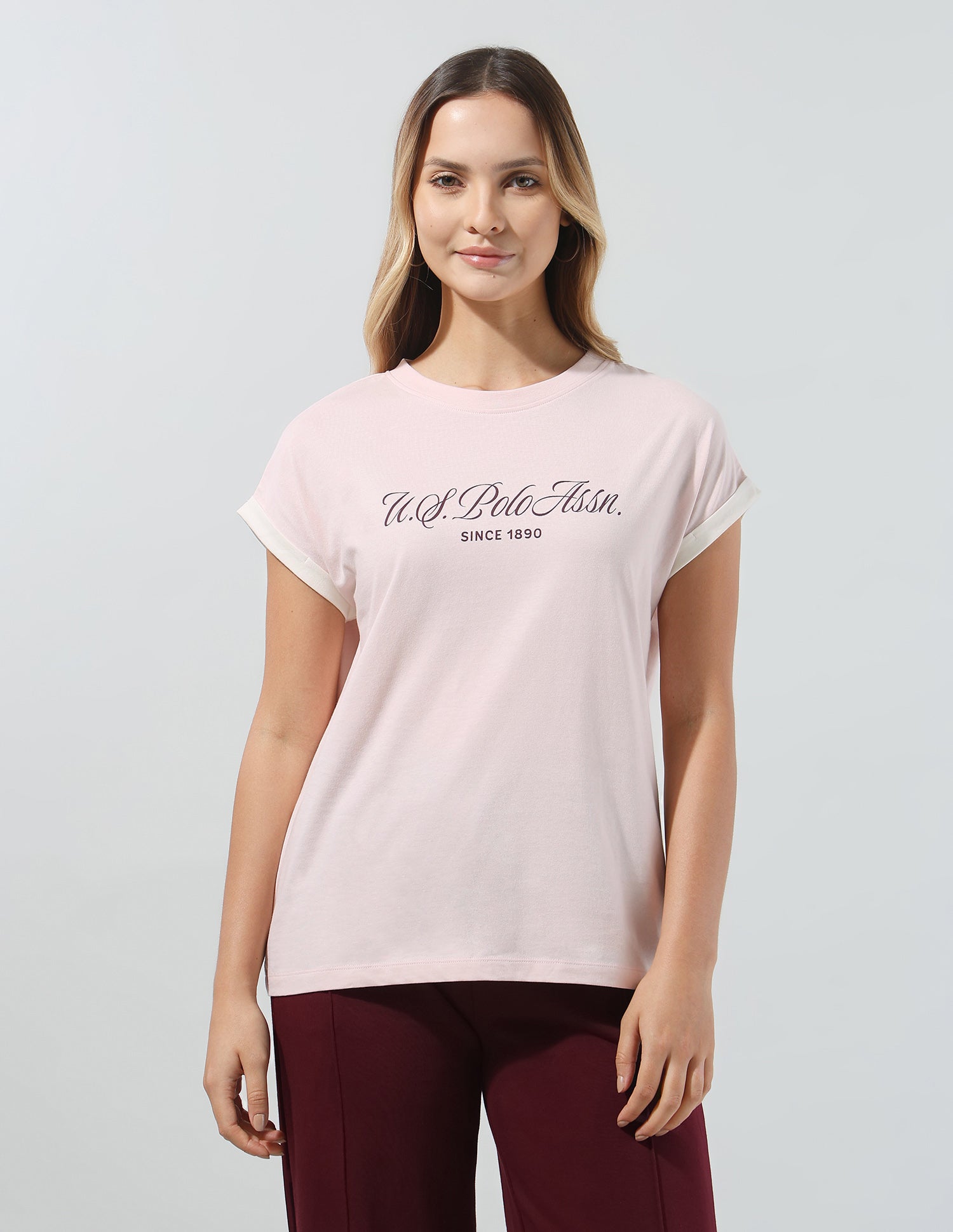 Typographic Brand Printed Regular Fit T-Shirt Light Pink - U.S. Polo Assn. India | Large