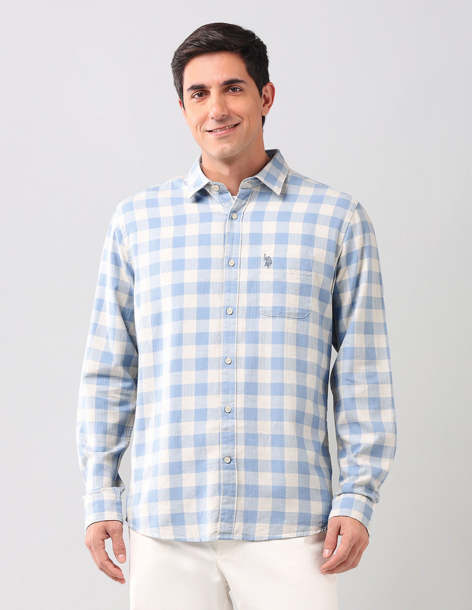 Buffalo Checked Herringbone Shirt Blue - U.S. POLO ASSN. | Large