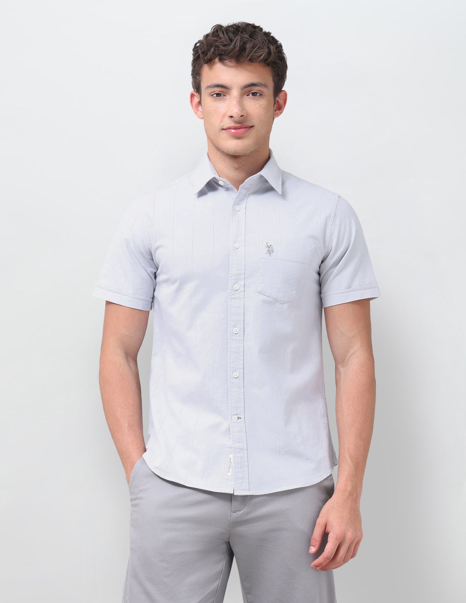 Vertical Striped Oxford Shirt Light Grey - U.S. Polo Assn. India | Large