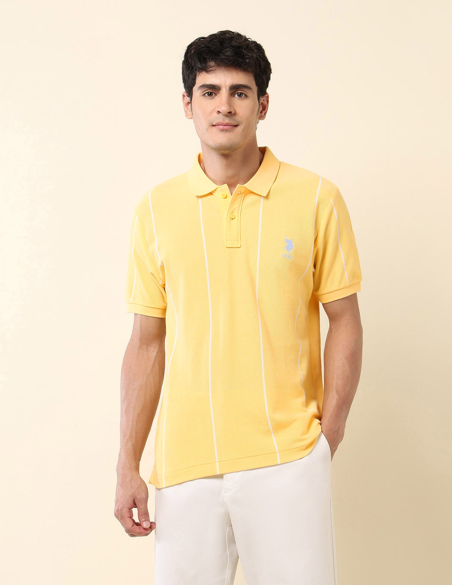 Vertical Striped Summer Splash Polo Shirt Yellow - U.S. Polo Assn. India | Large