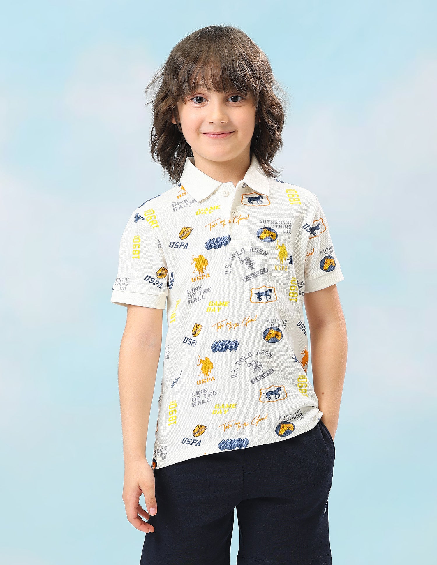 Graphic Brand Printed Regular Fit Polo Shirt White - U.S. Polo Assn. India | Large