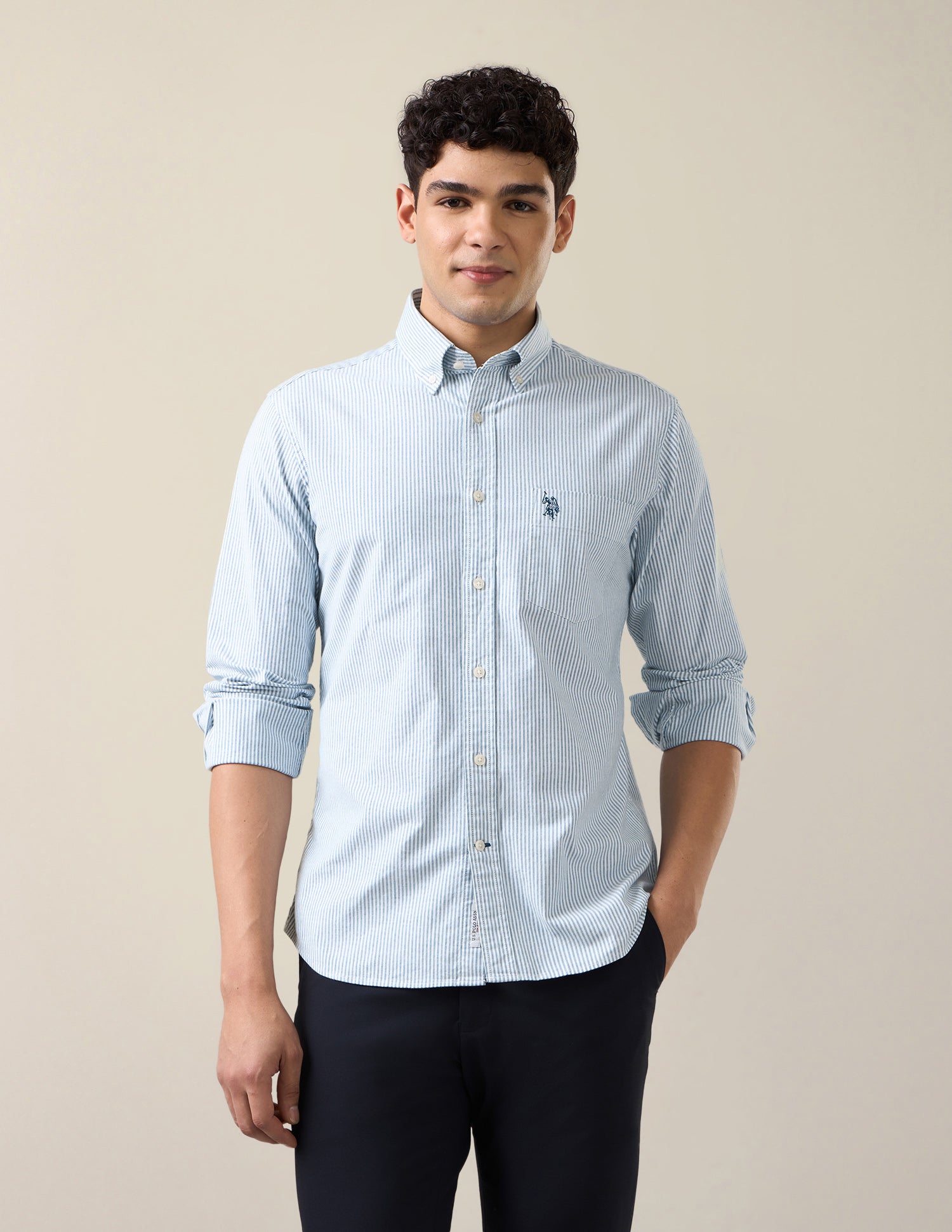 Vertical Striped Oxford Shirt Teal - U.S. Polo Assn. India | Large