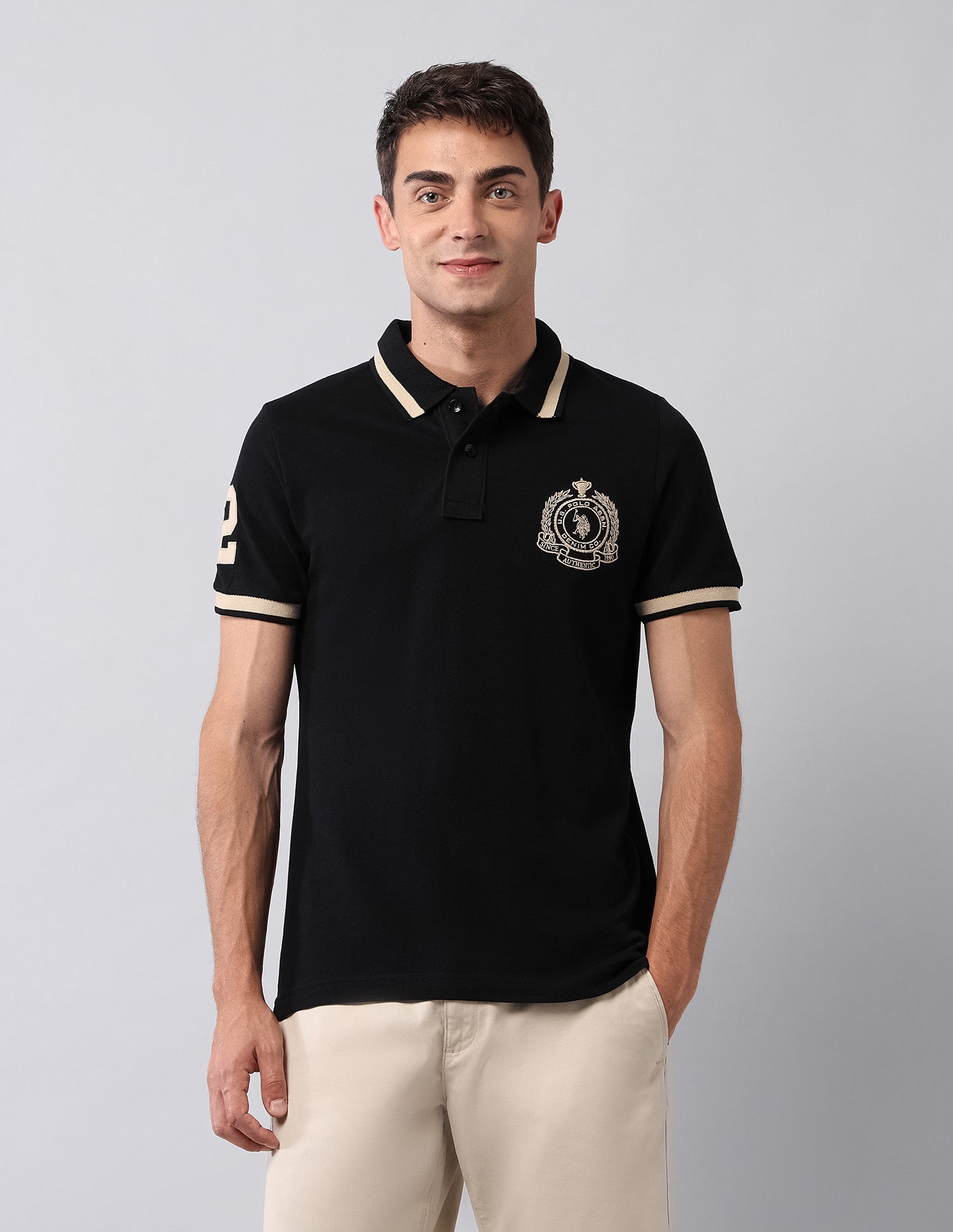 Solid Muscle Fit Polo Shirt Black - U.S. Polo Assn. India | Large