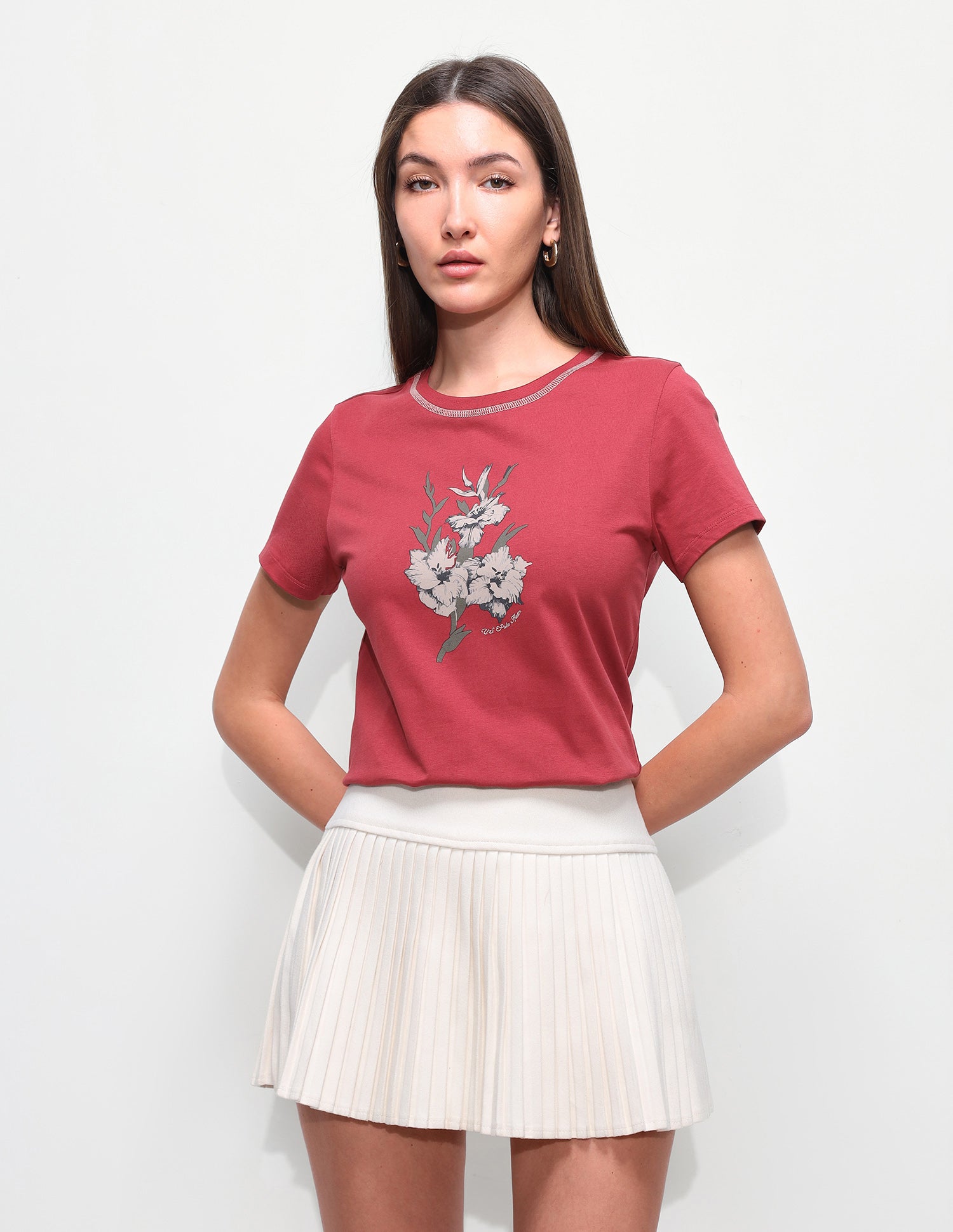 Digital Floral Printed Regular Fit T-Shirt Maroon - U.S. Polo Assn. India | Large