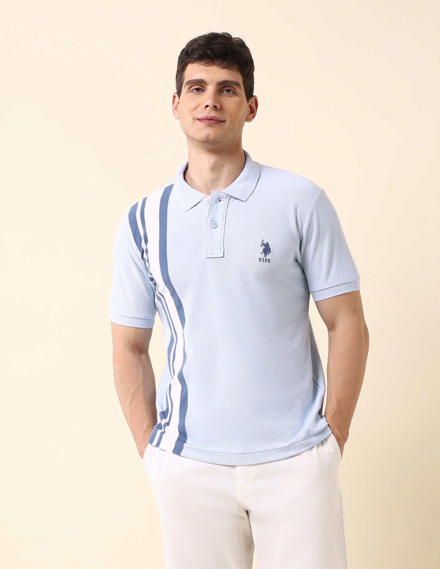 Vertical Striped Classic Polo Shirt Light Blue - U.S. Polo Assn. India | Large