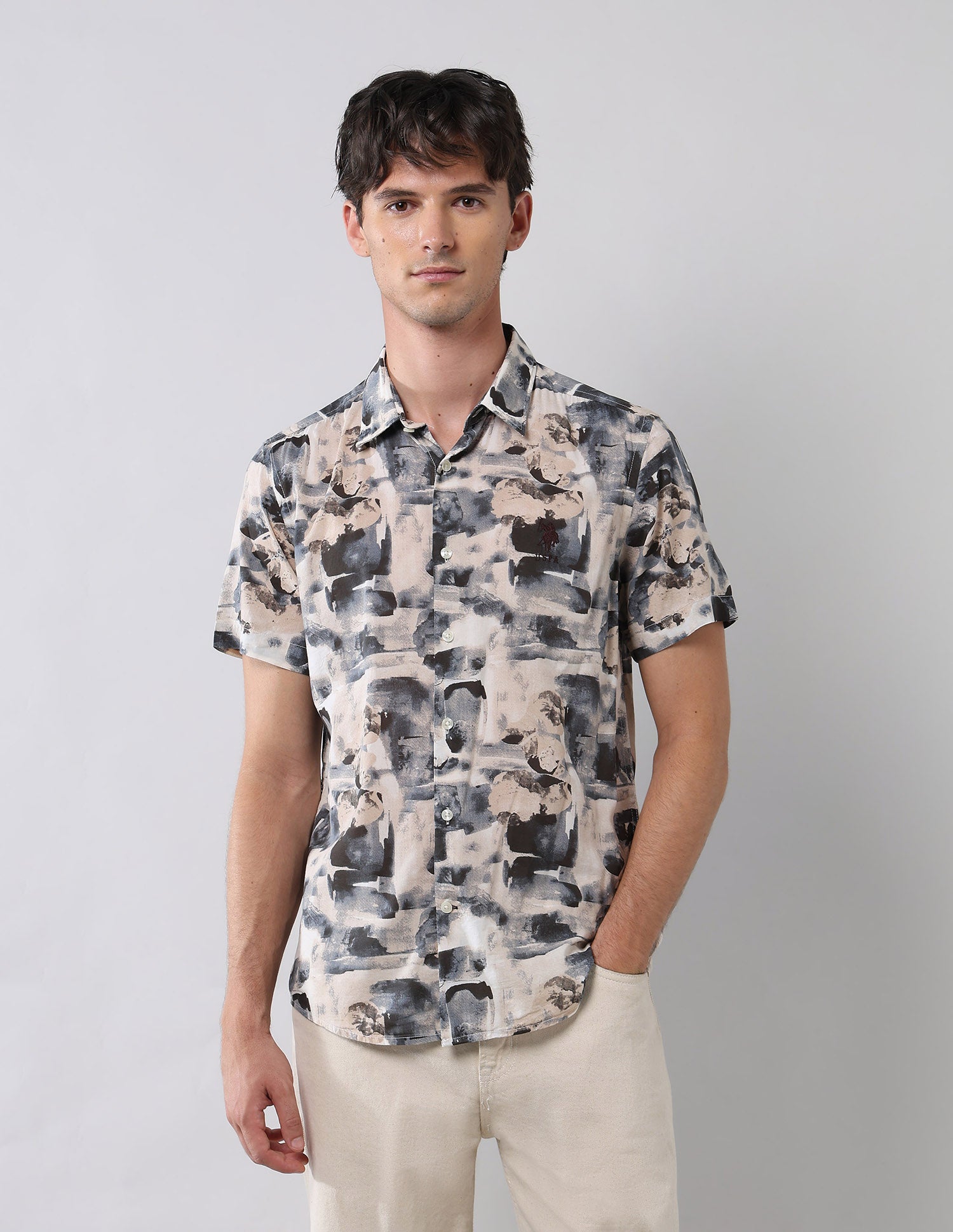 Abstract Printed Regular Fit Shirt Grey - U.S. Polo Assn. India | Large