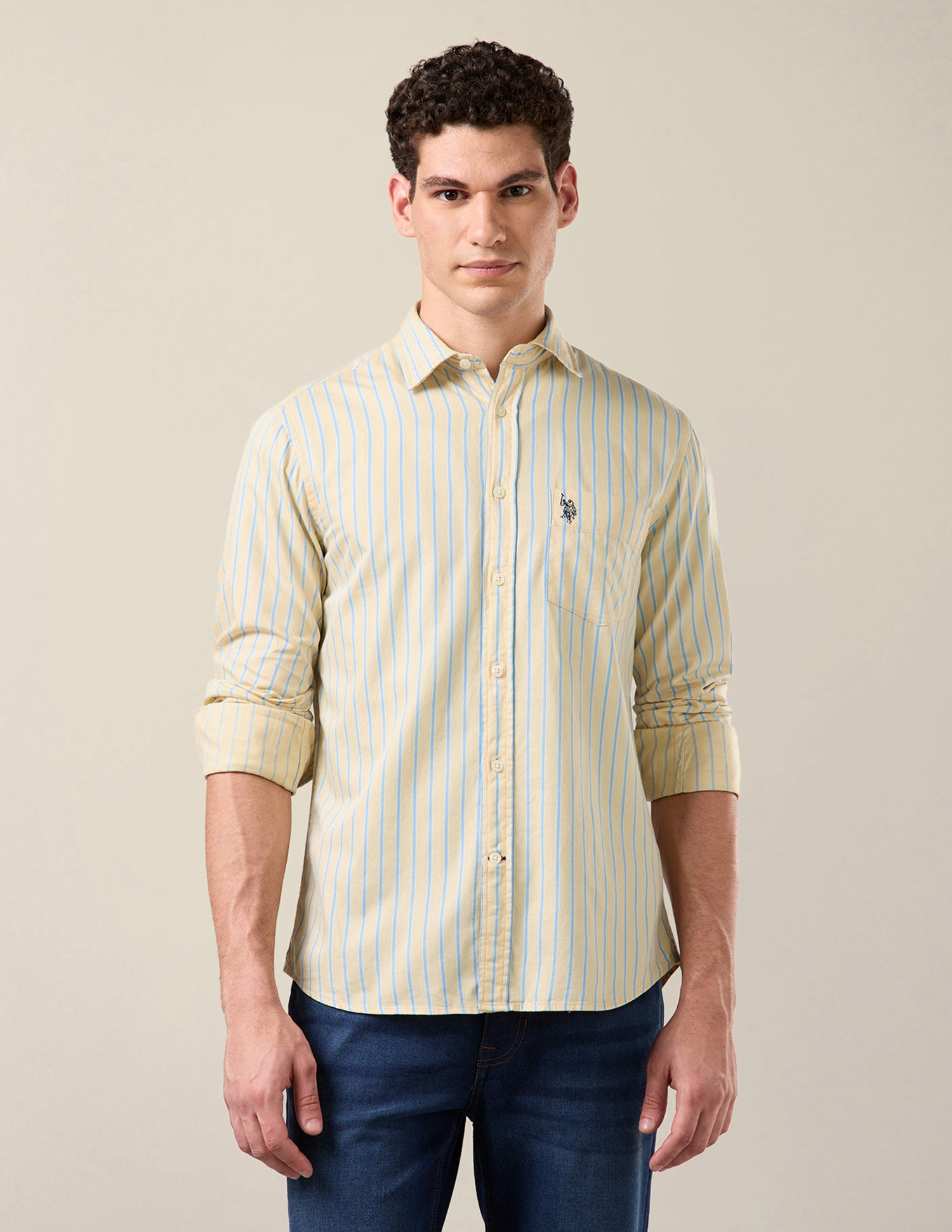 Vertical Striped Twill Shirt Light Yellow - U.S. Polo Assn. India | Large