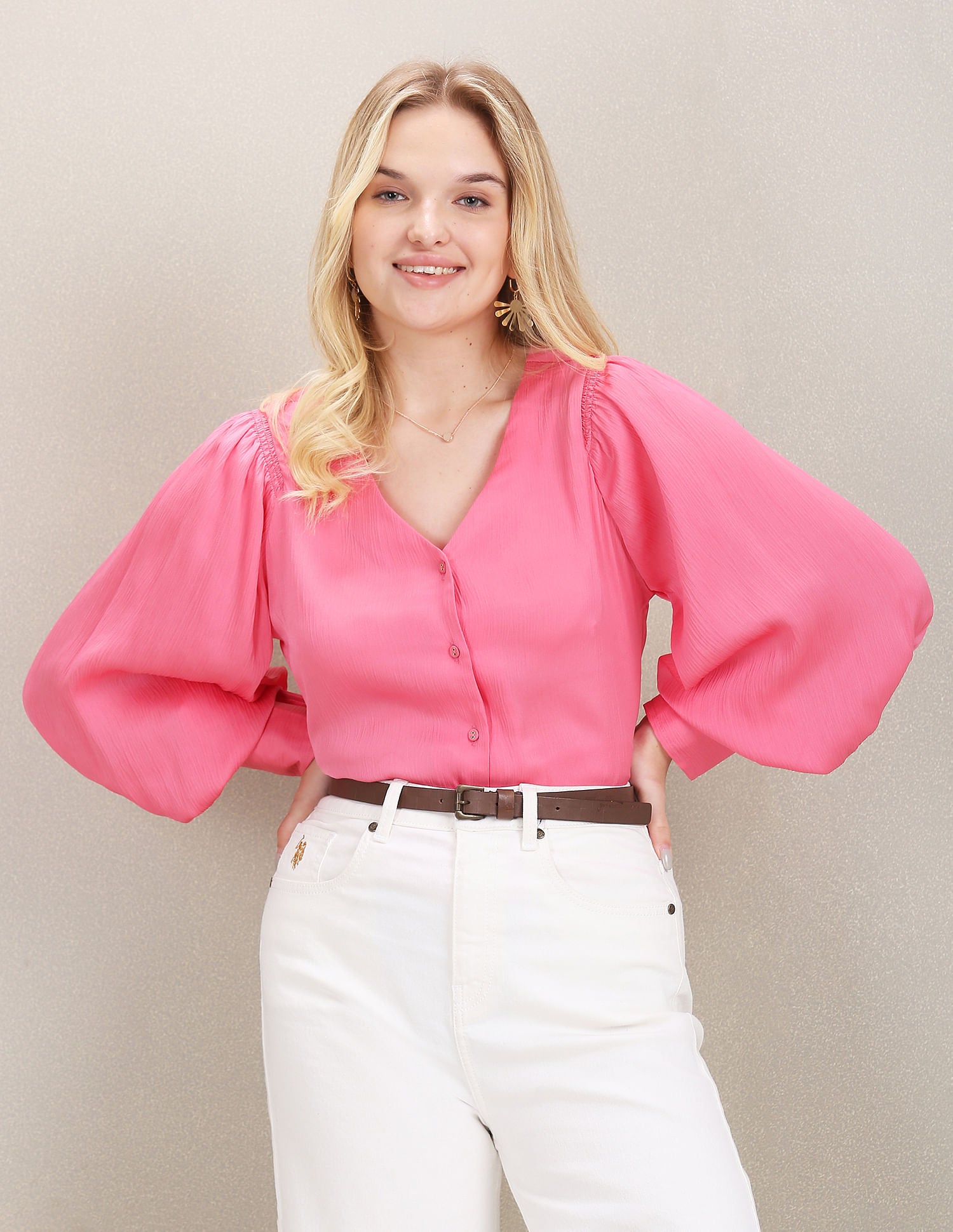 V-Neck Textured Shirt Pink - U.S. POLO ASSN. | Large