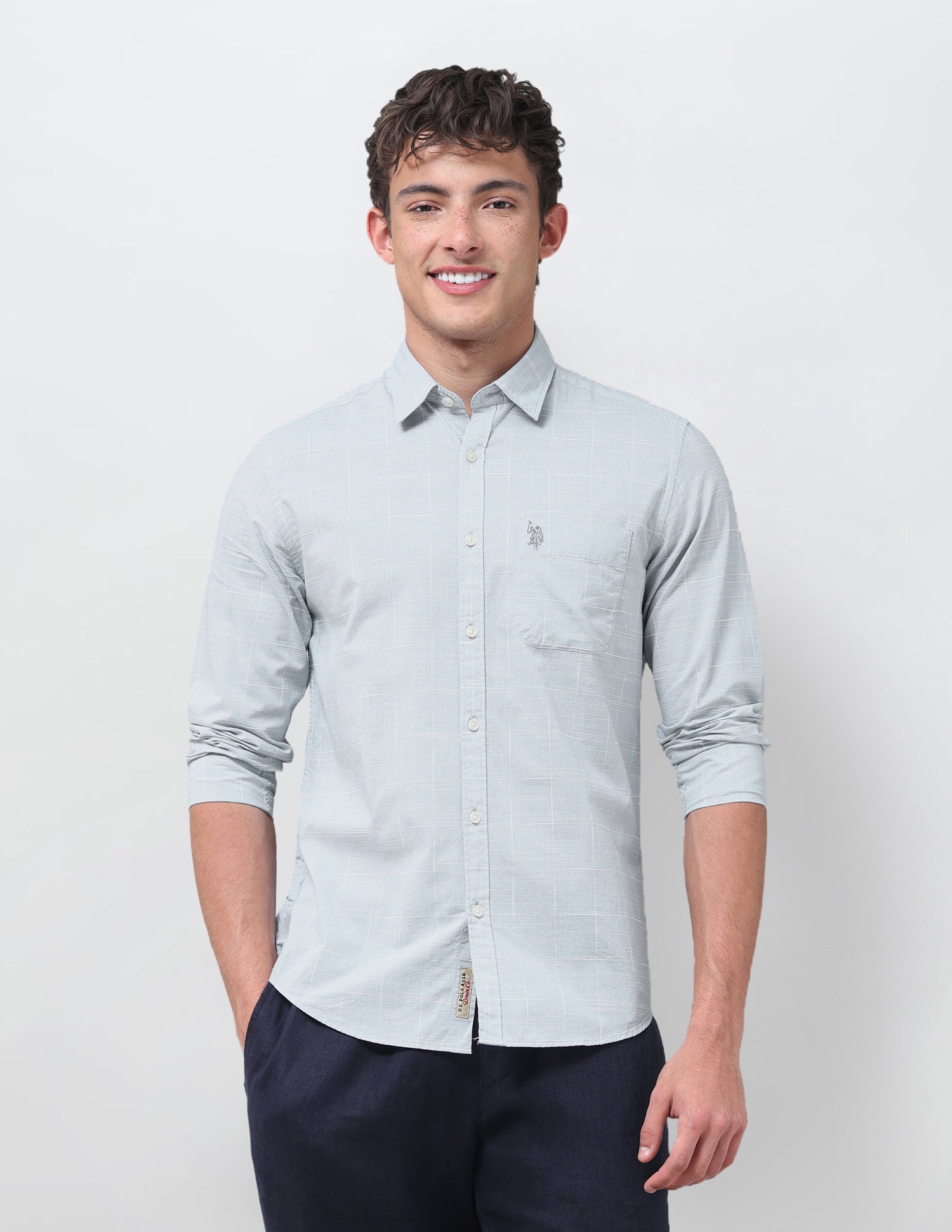 Windowpane Checked Jaquard Shirt Light Grey - U.S. Polo Assn. India | Large