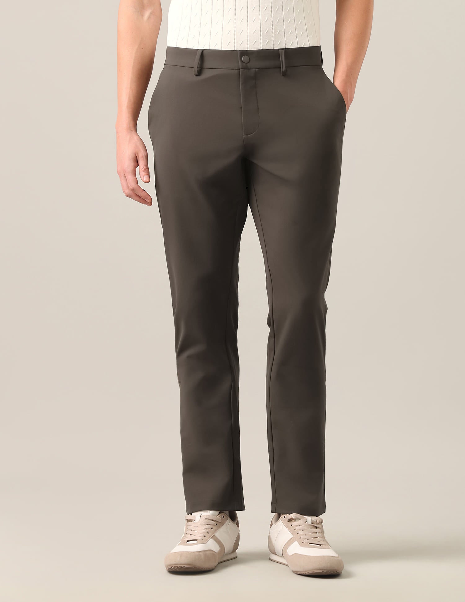 Denver Slim Fit Mid Rise Trousers Brown - U.S. Polo Assn. India | Large
