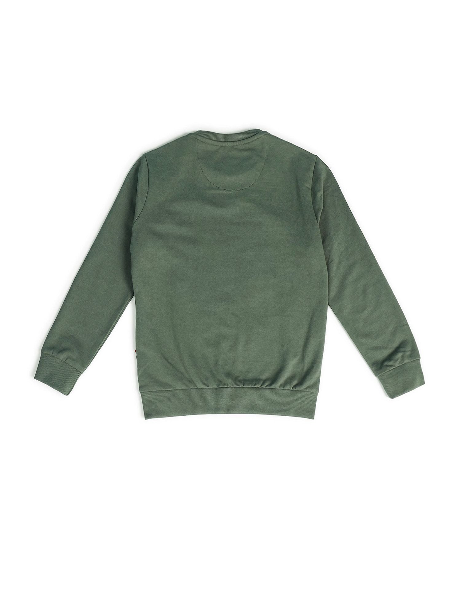 Boys Printed Regular Fit Sweatshirt Light Olive - U.S. Polo Assn. India | Large