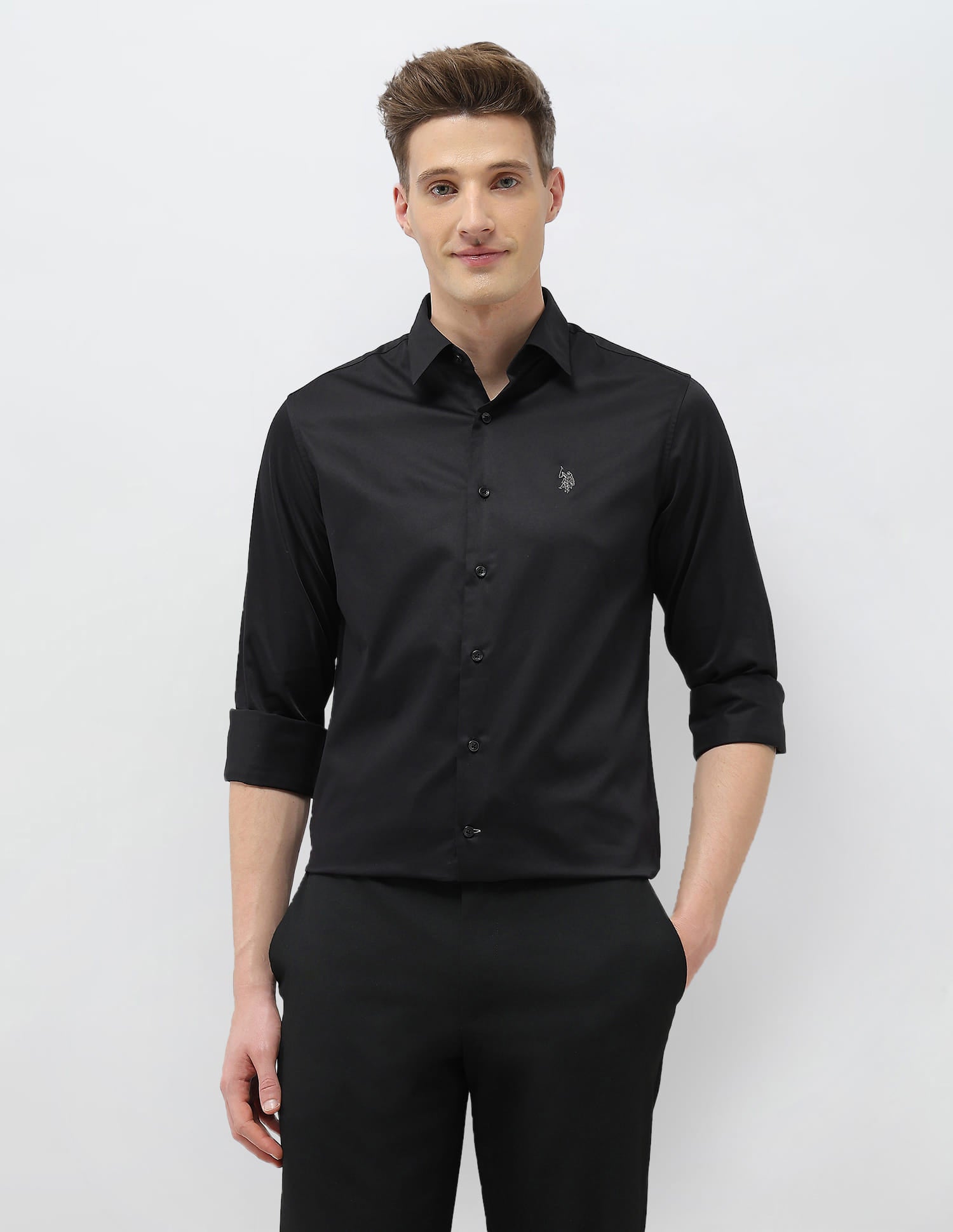 Solid Tailored Fit Shirt Black - U.S. Polo Assn. India | Large