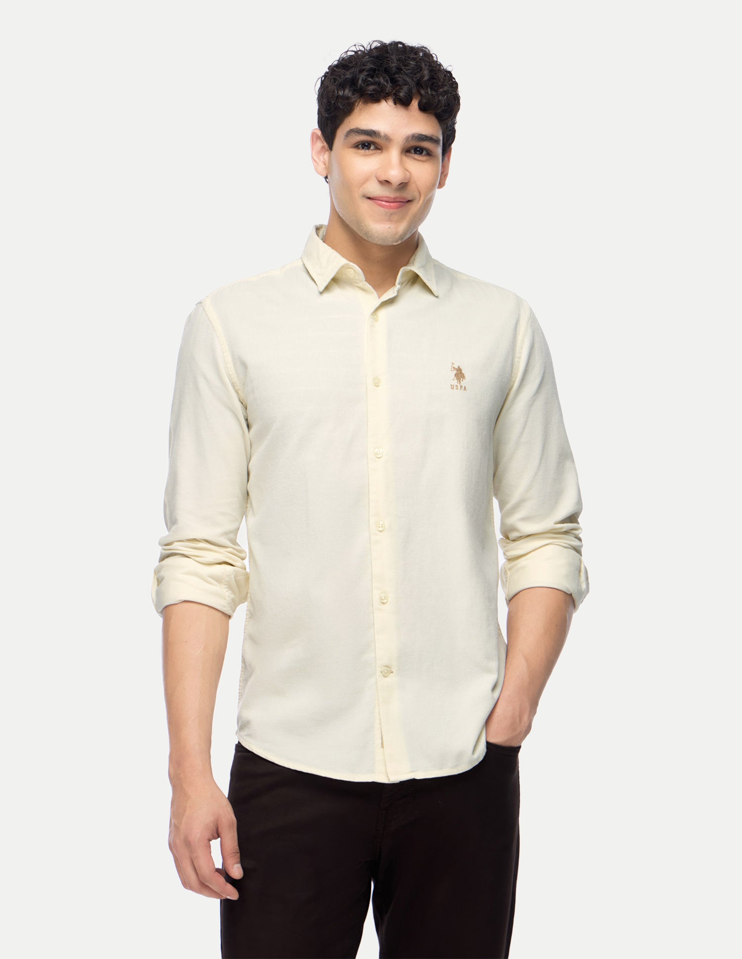 Corduroy Regular Fit Shirt Ivory - U.S. Polo Assn. India | Large