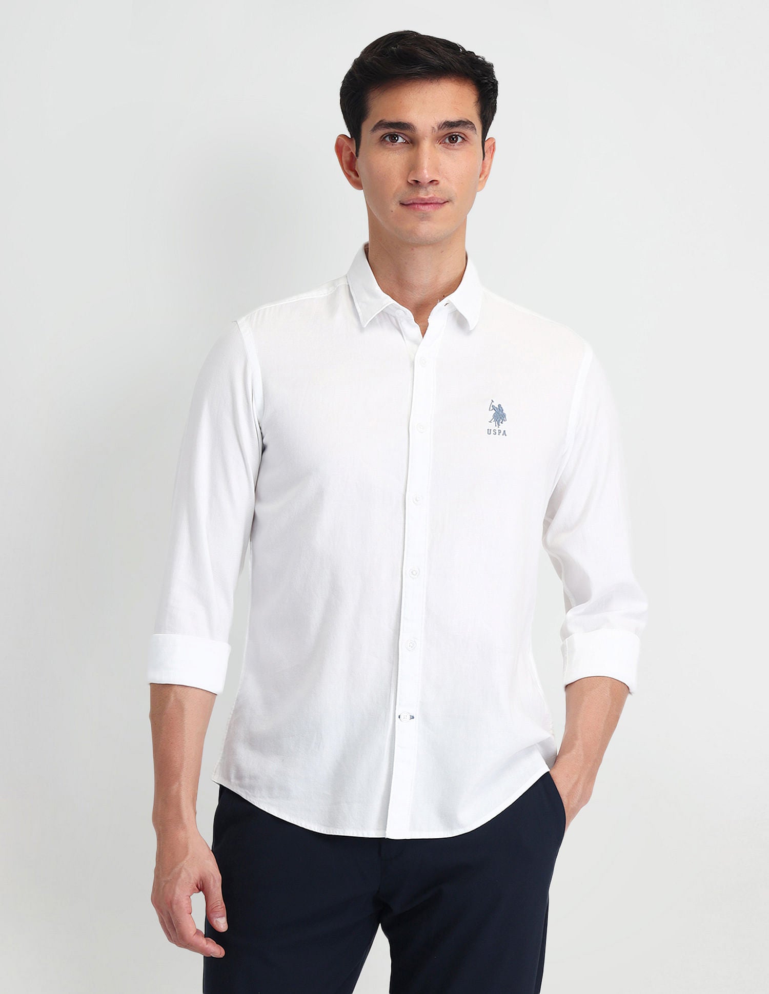 Pure Cotton Solid Shirt White - U.S. Polo Assn. India | Large