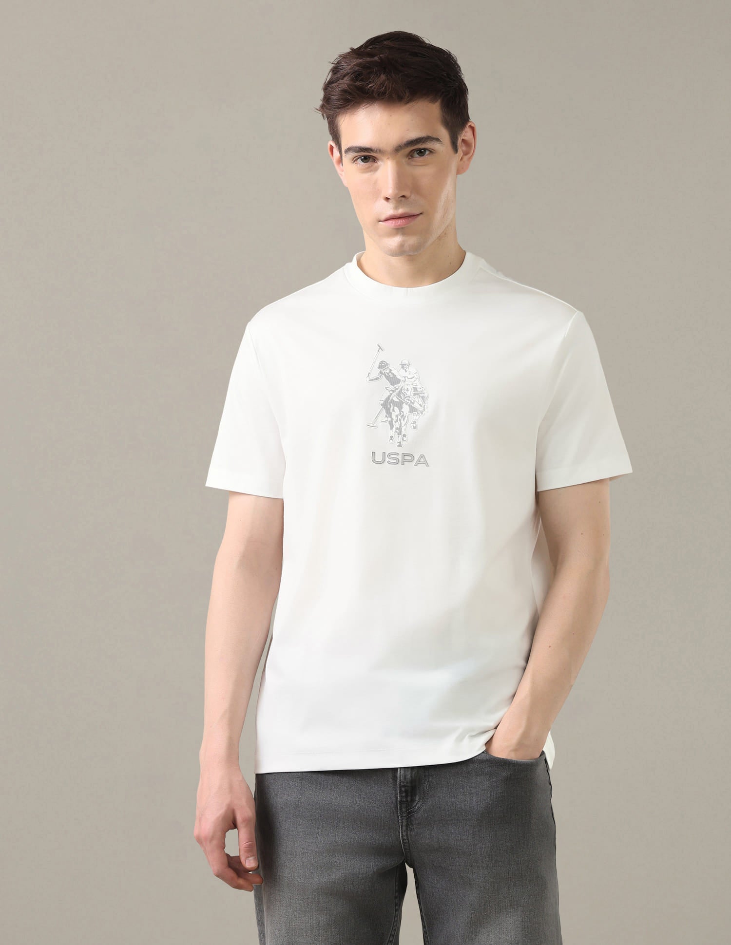 Brand Embossed Slim Fit T-Shirt White - U.S. Polo Assn. India | Large