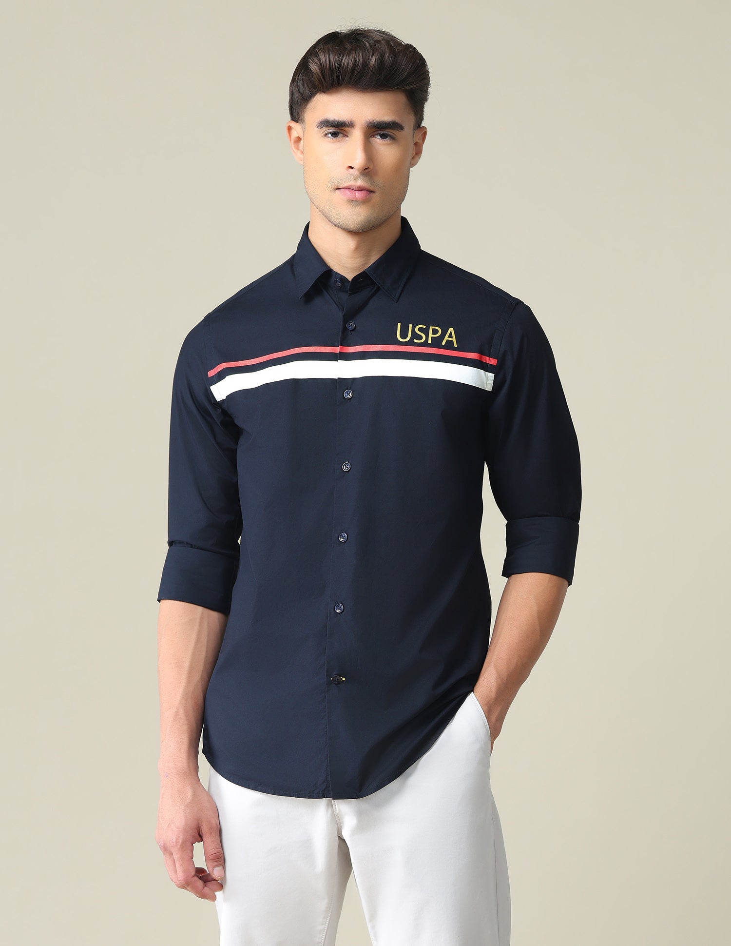Horizontal Stripe Cotton Shirt Navy - U.S. POLO ASSN. | Large