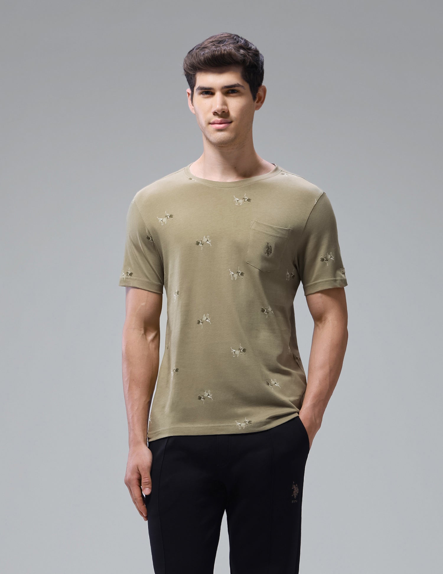 Graphic Brand Printed Regular Fit Loungewear T-Shirt Martin Olive - U.S. Polo Assn. India | Large