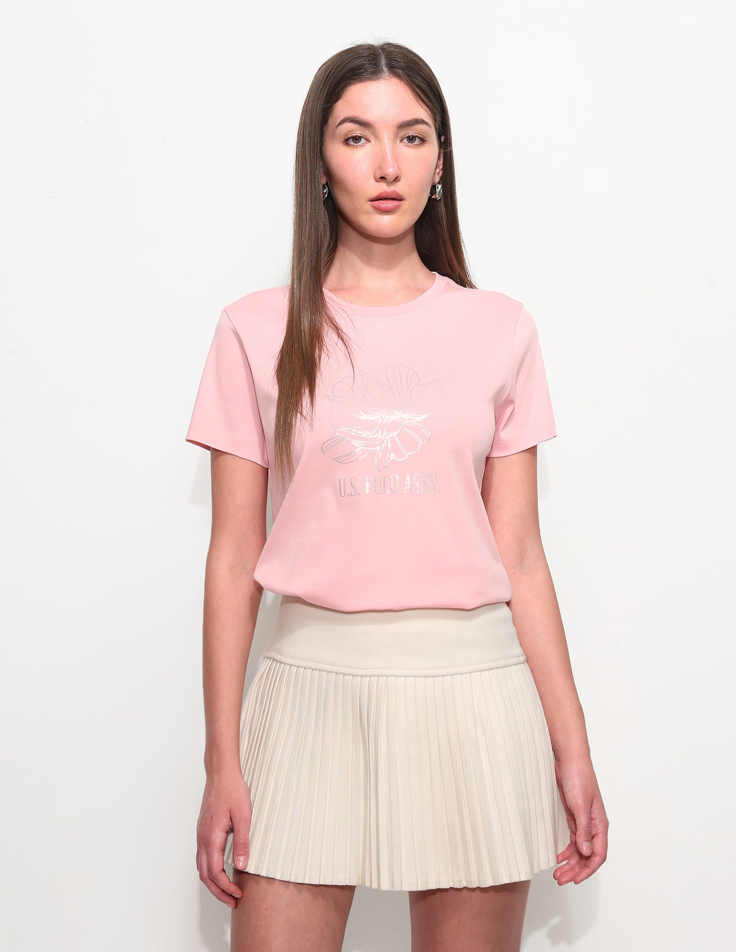 Regular Fit Floral Printed T-Shirt Pink - U.S. Polo Assn. India | Large