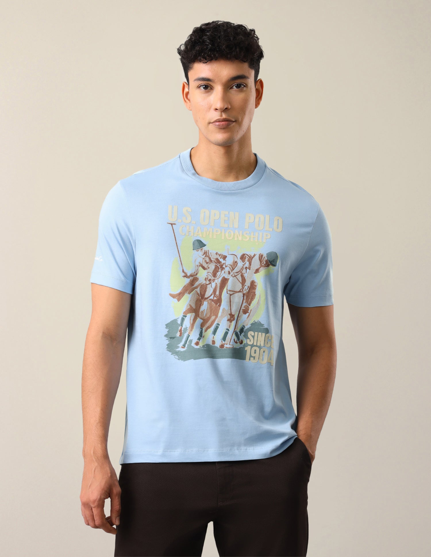 Graphic Brand Printed Slim Fit T-Shirt Light Blue - U.S. Polo Assn. India | Large