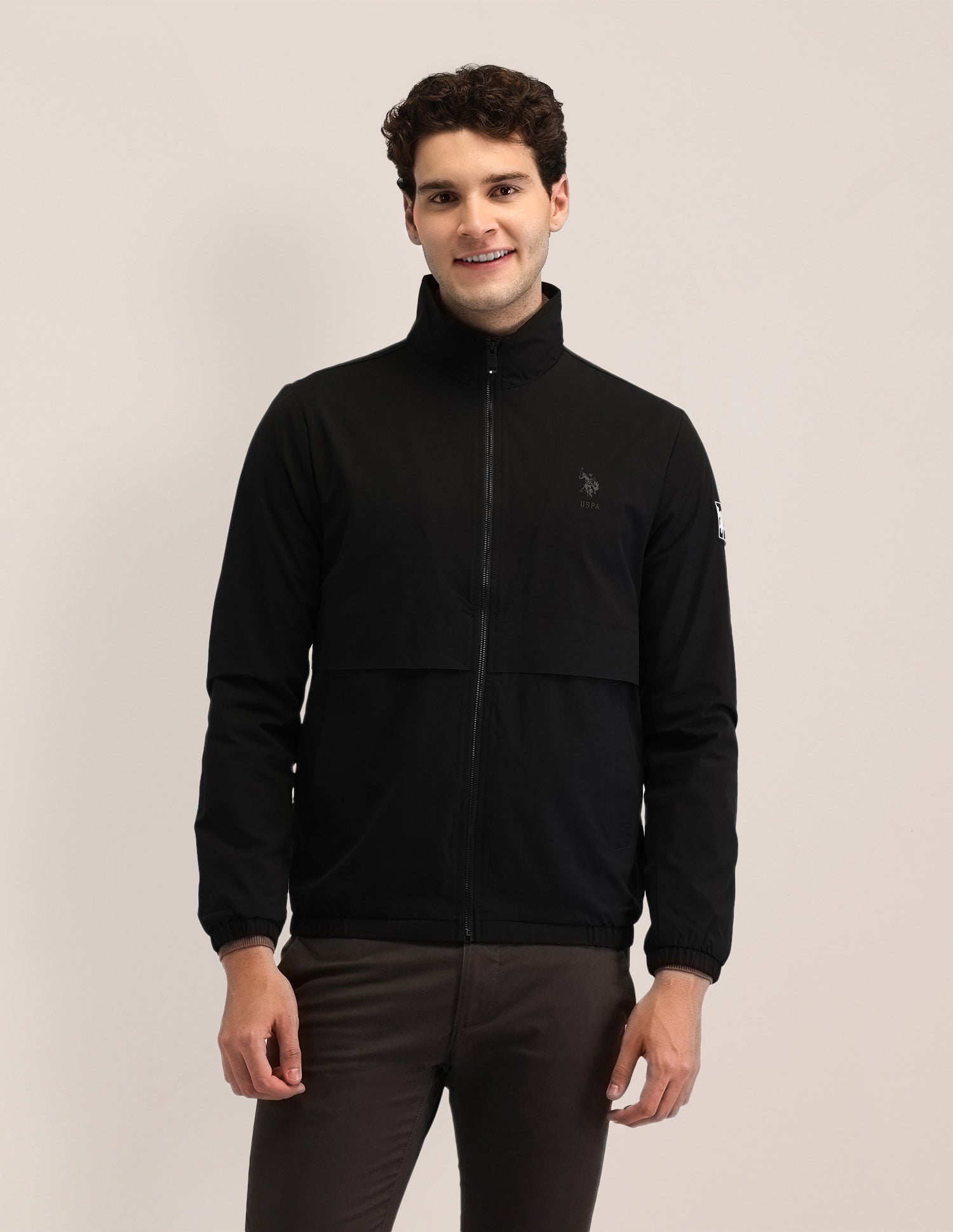 Solid High Neck Casual Jacket Black - U.S. POLO ASSN. | Large